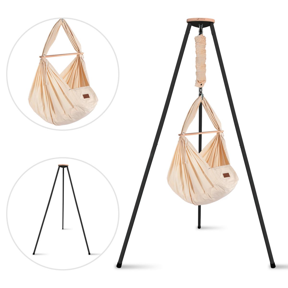 Federwiege Anthrazit/Beige - Anthrazit/Beige, Basics, Holz/Textil (135/194/135cm) - SCHMUSEWOLKE