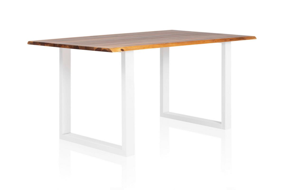 Esstisch 160x90 Akazie Massiv/weiß - Weiß/Naturfarben, MODERN, Holz/Metall (160/90/75cm) - Livetastic