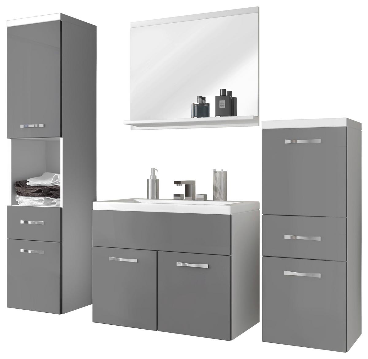 Badmöbel-Set 5-Tlg. Alba B: 140 cm Weiß Matt/ Grau - Weiß/Grau, LIFESTYLE, Holzwerkstoff (120cm) - P & B
