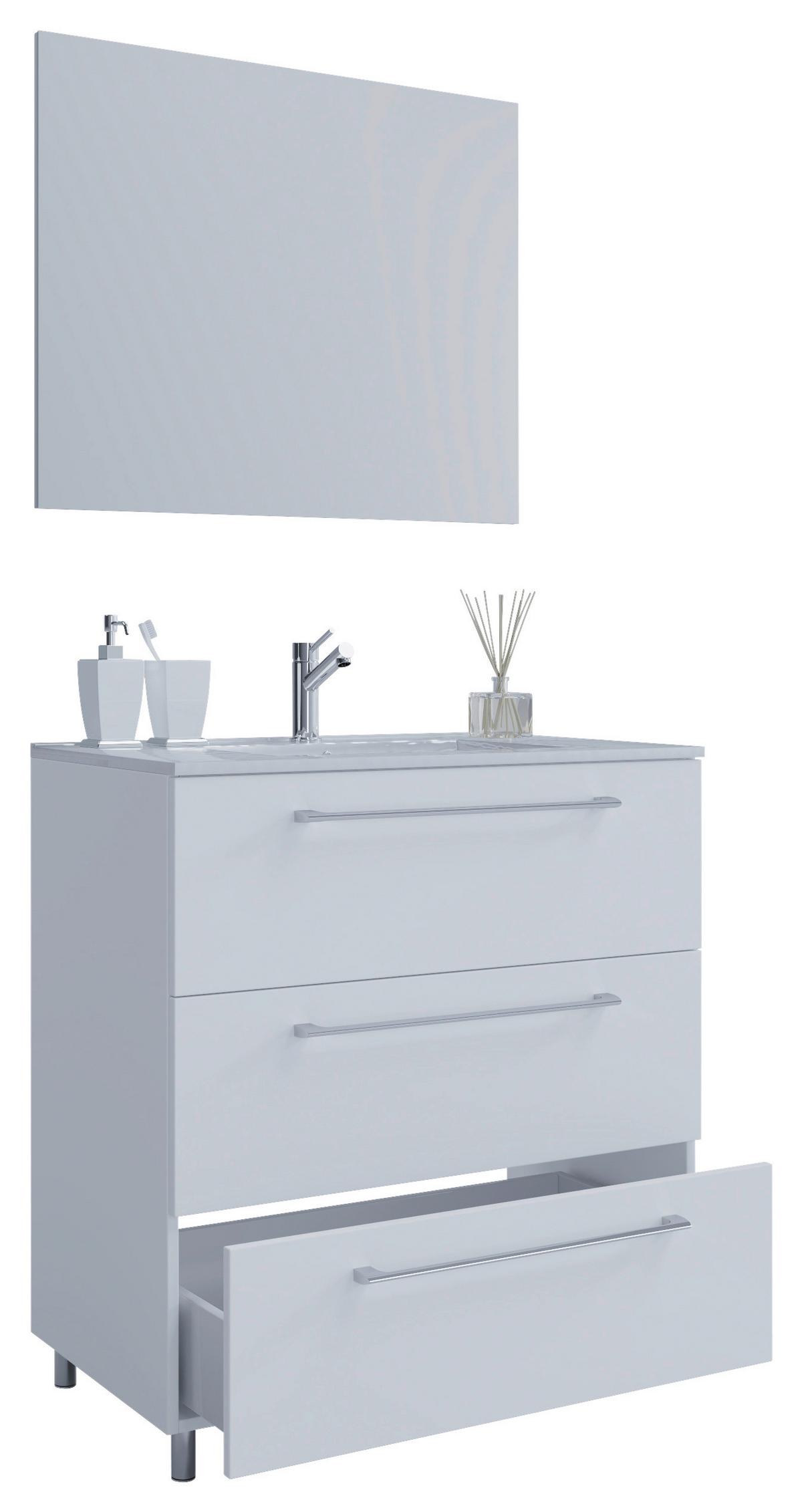 Badezimmer Schubo 3-Teilig Weiß B: 80 cm - Alufarben/Weiß, MODERN, Keramik/Holzwerkstoff (80cm) - MID.YOU