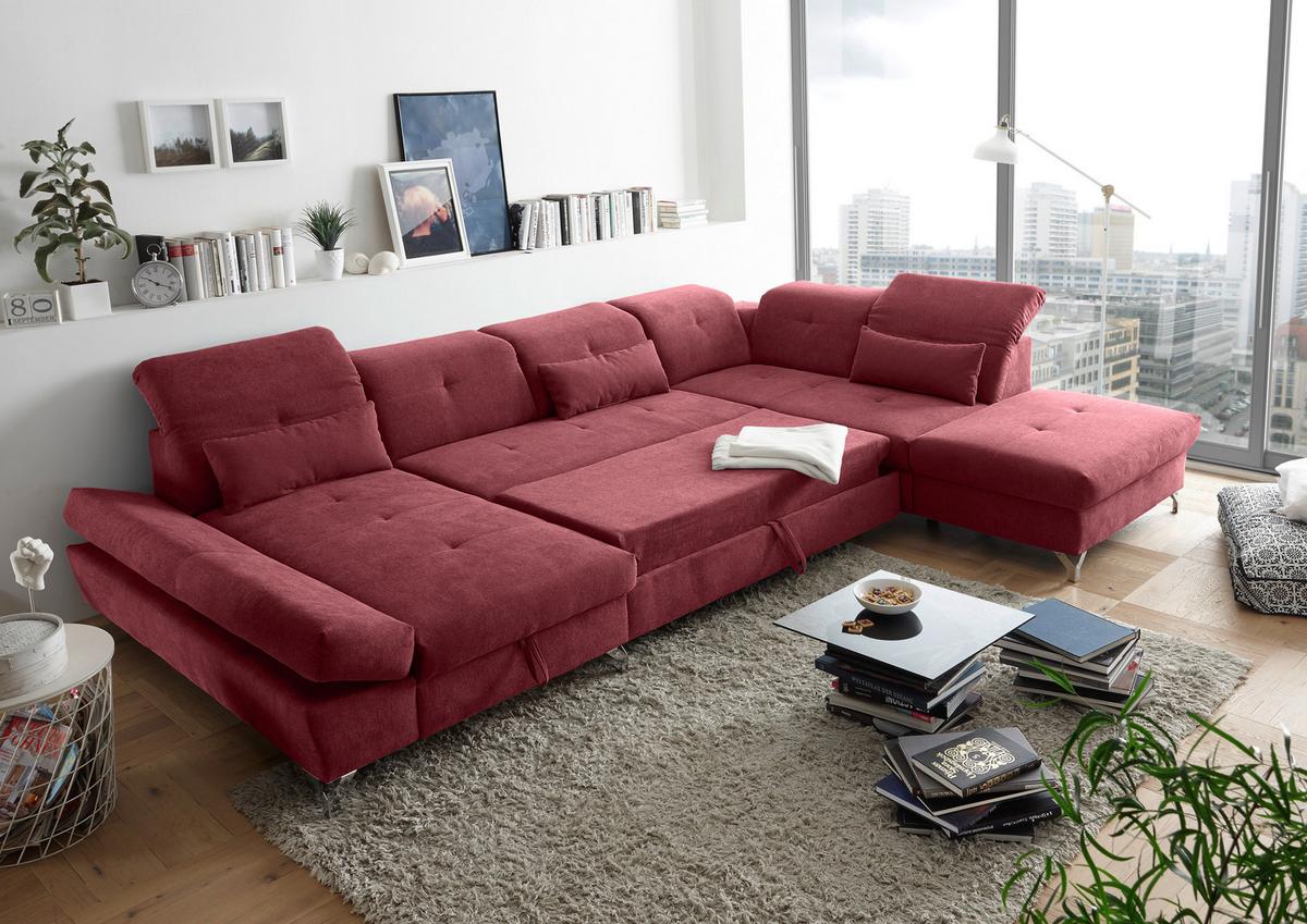 Ecksofa Melfi Beere U: 168 Cm - Beere/Silberfarben, MODERN, Textil (168/350/245cm) - MID.YOU