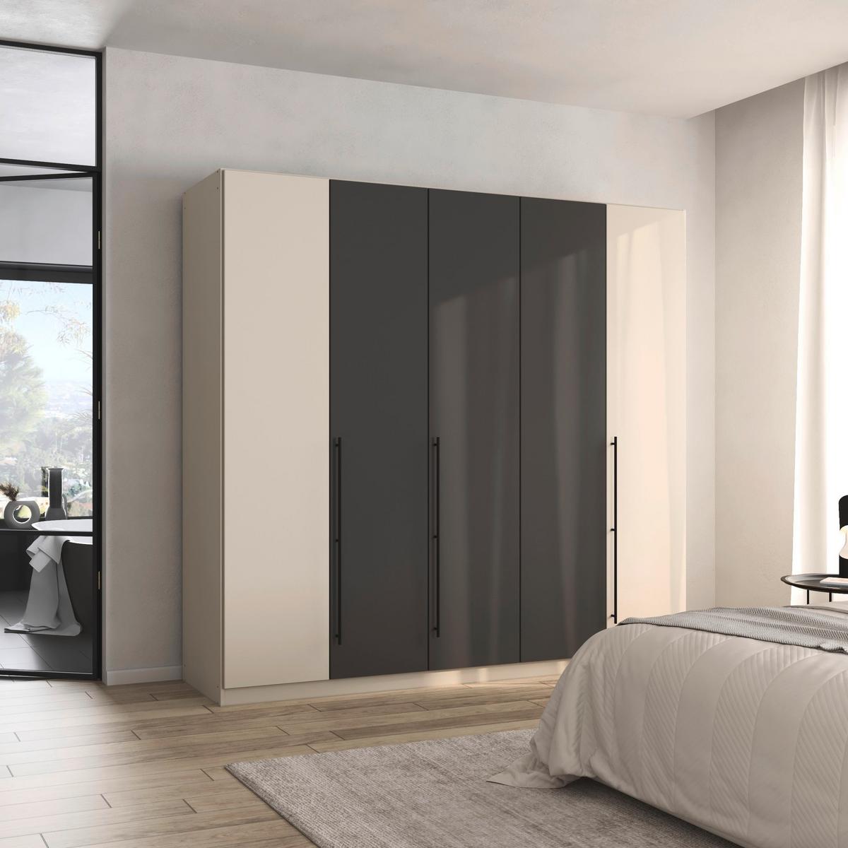 Skriňa s otočnými dverami SAFARI, šírka 226 cm - čierna/sivá, Konventionell, kov/kompozitné drevo (226/210/54cm) - Based