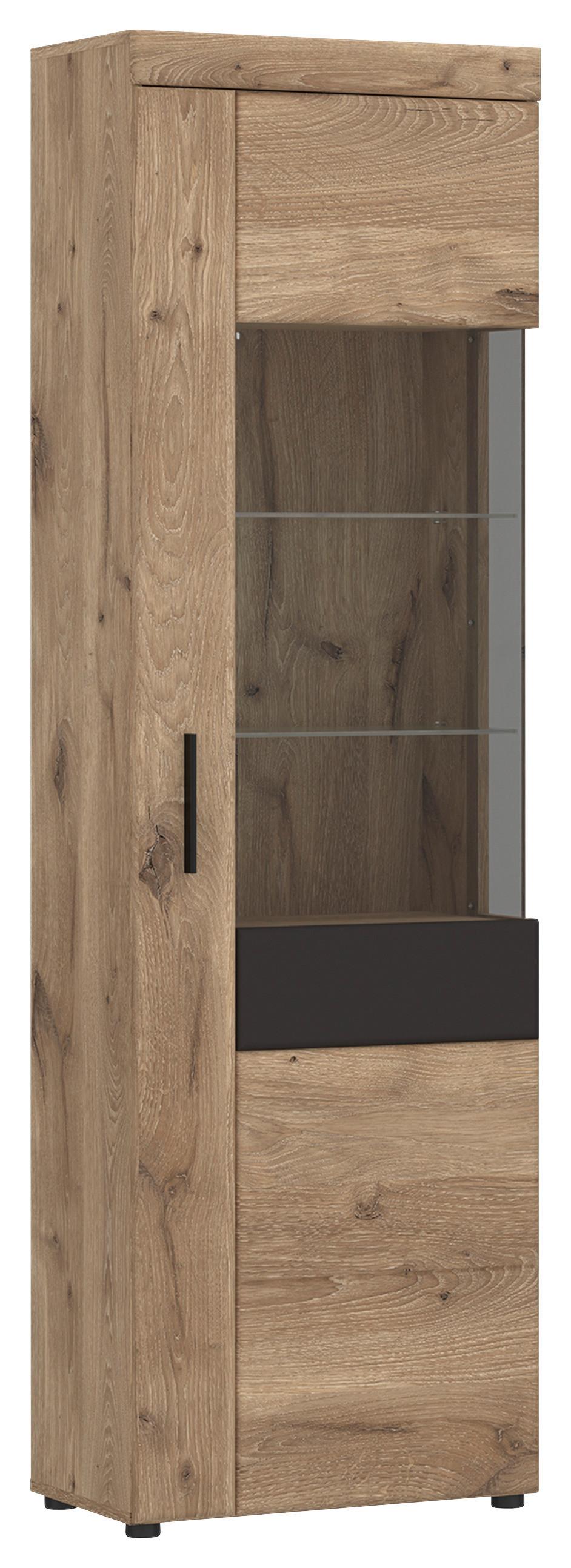 Vitrine Grano Eichefarben B: 58 cm - Eichefarben/Dunkelgrau, Trend, Glas/Holzwerkstoff (58/195/37,4cm)