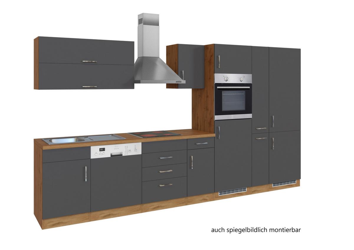 Küchenzeile Sorrento Mit Geräten 360 cm Anthrazit - Anthrazit/Eiche Wotan, MODERN, Holzwerkstoff (360cm) - Held
