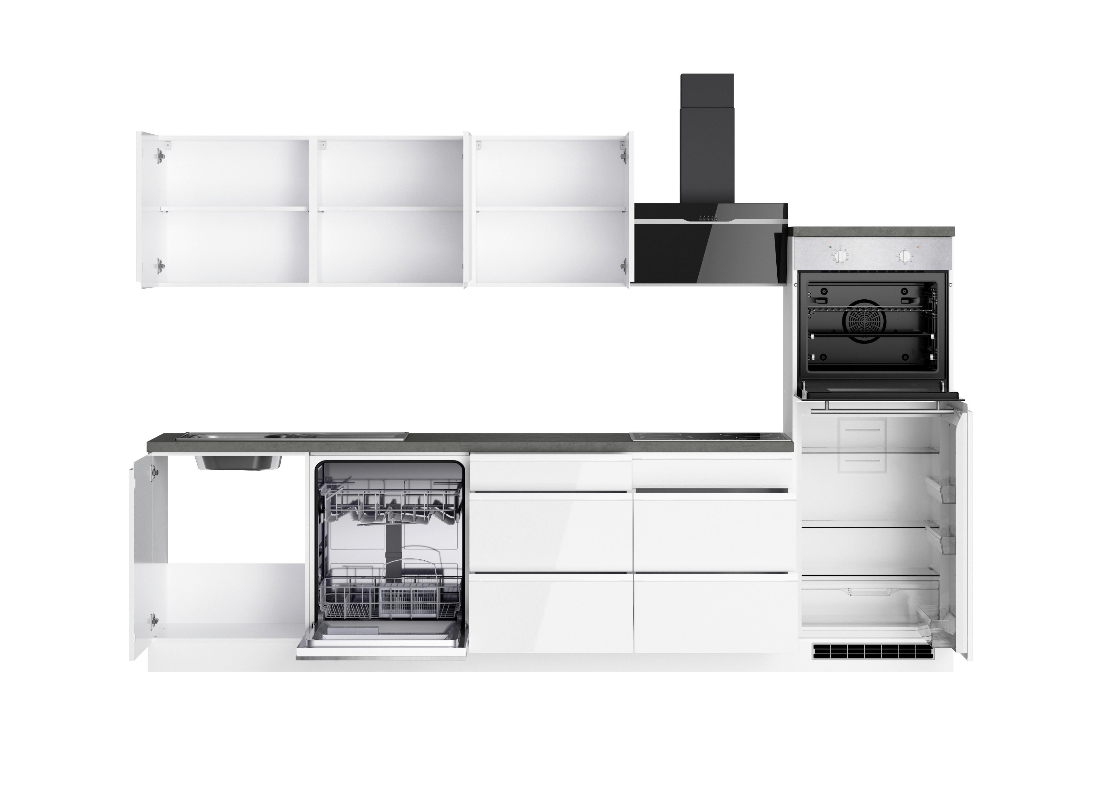 Küchenzeile Monza mit Geräten B: 300 cm Grau/Weiß - Weiß Hochglanz/Weiß, LIFESTYLE, Holzwerkstoff (300cm) - Held