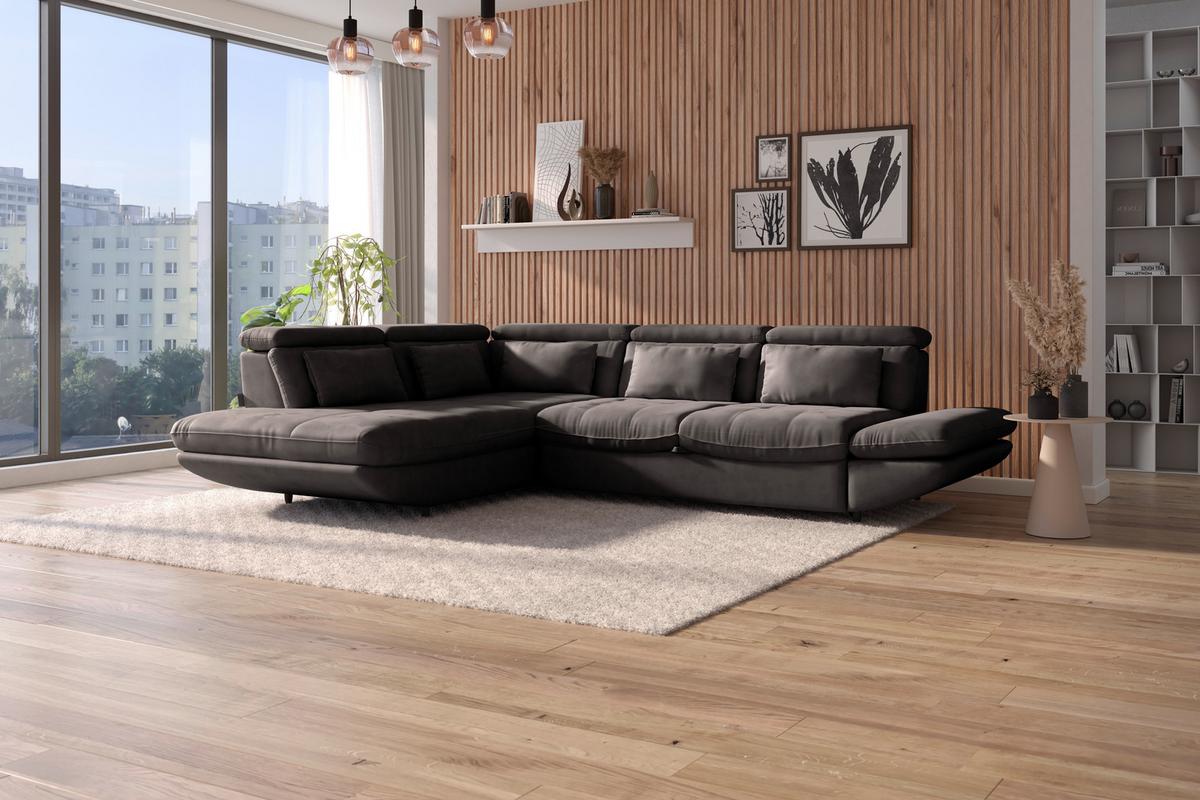 Ecksofa mit Schlaffunktion Park Dunkelbraun 233x311 cm - Dunkelbraun/Schwarz, MODERN, Textil (233/311cm) - Luca Bessoni