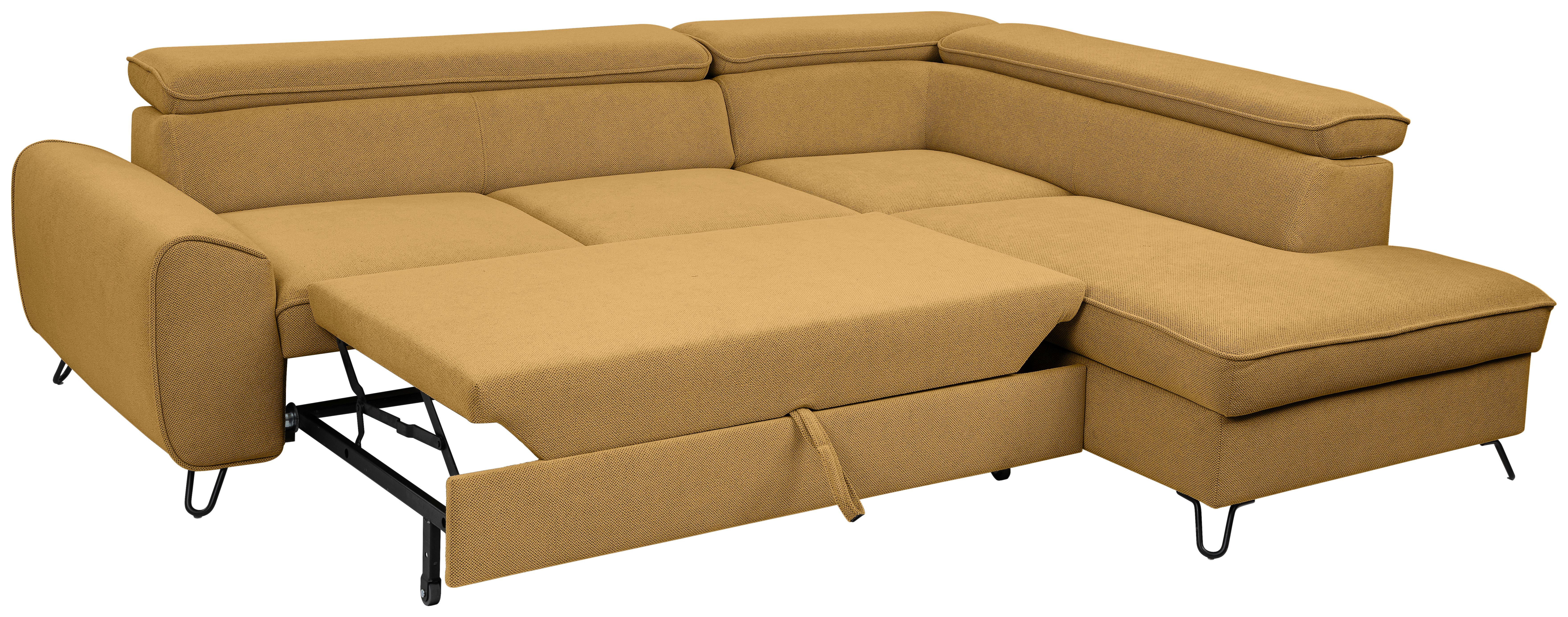 Rohová sedačka IDYLLA, pravá curry žlutá,úl.prostor,lůžko - curry žlutá/černá, Design, kov/textil (250/200cm)