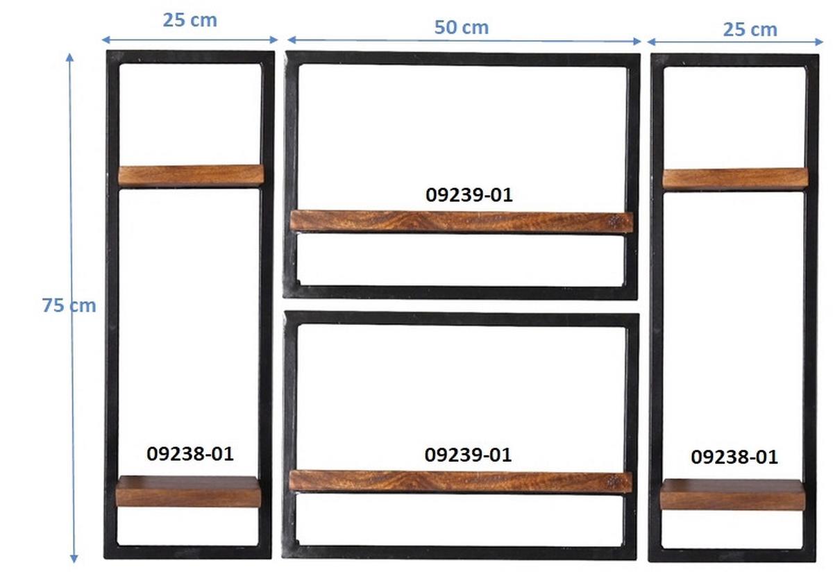 Wandregalset 4-tlg. Mangoholz B: 110cm - Schwarz/Naturfarben, Design, Holz/Metall (110/75/25cm) - MID.YOU