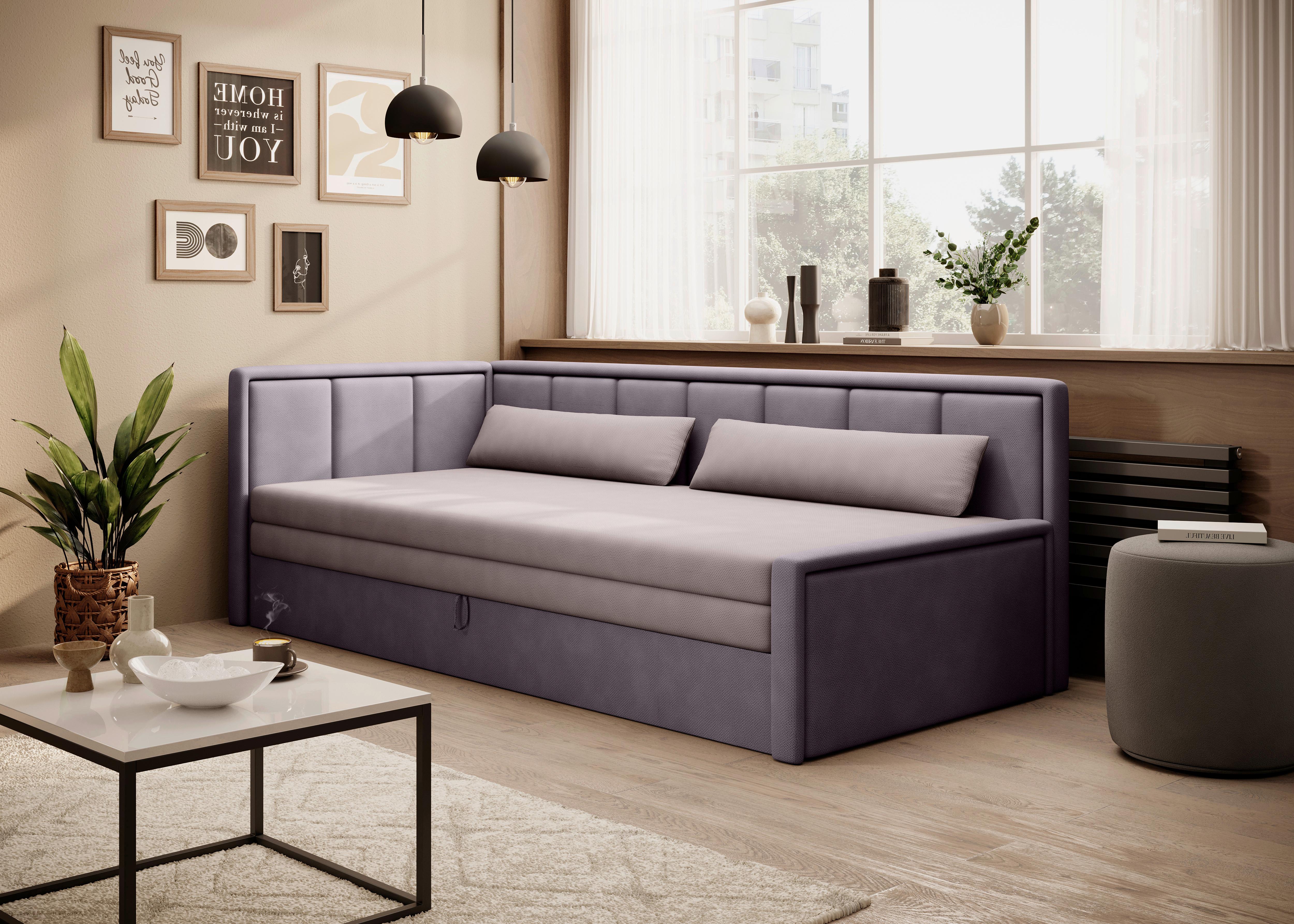 Récamiere Fulgeo Links Lila, Rosa, B: 214 - Lila/Schwarz, Design, Textil (82/77/214cm) - MID.YOU