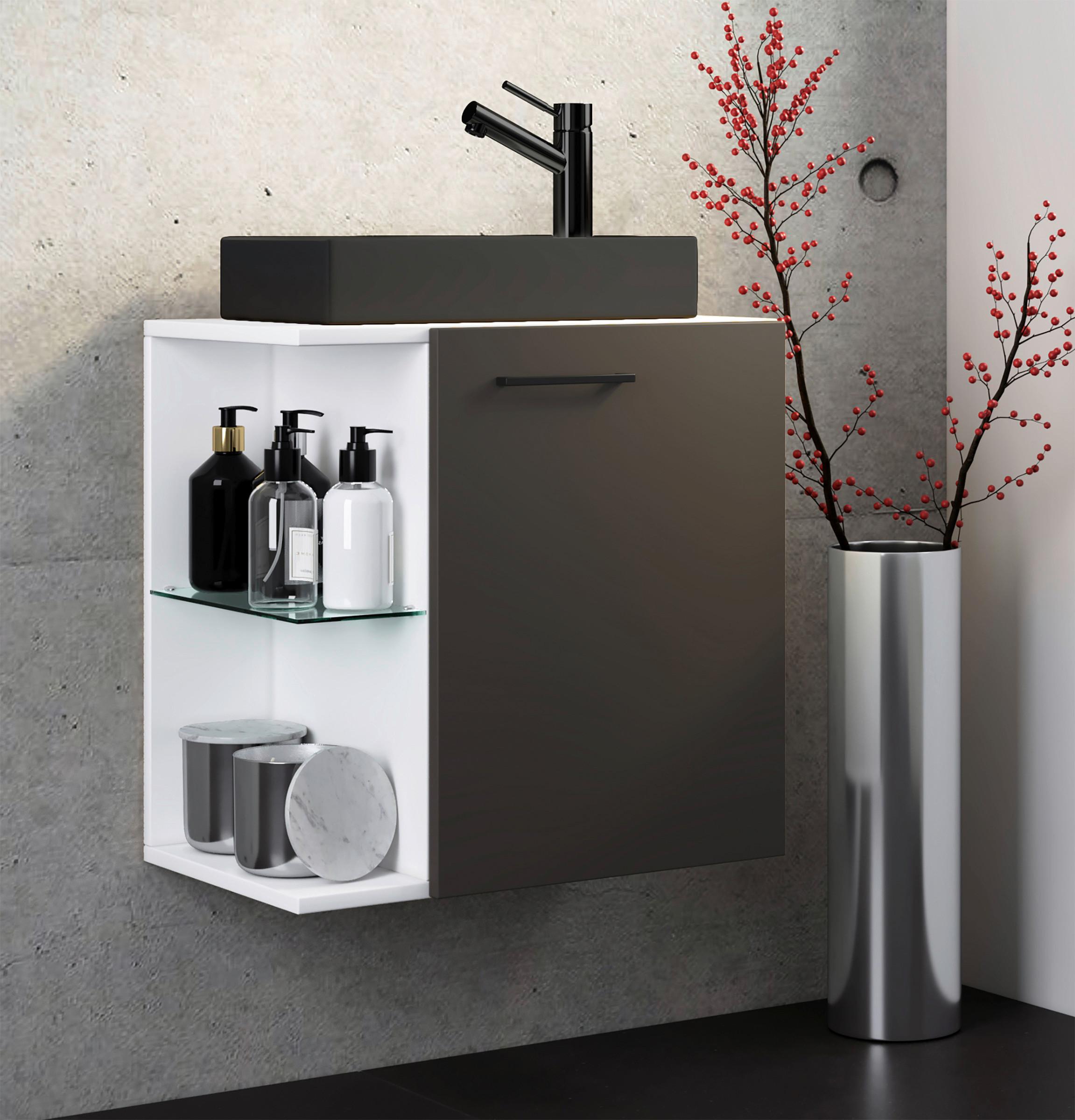 Waschtischkombi Hausa Bl - Anthrazit/Schwarz, MODERN, Glas/Keramik (52cm) - MID.YOU