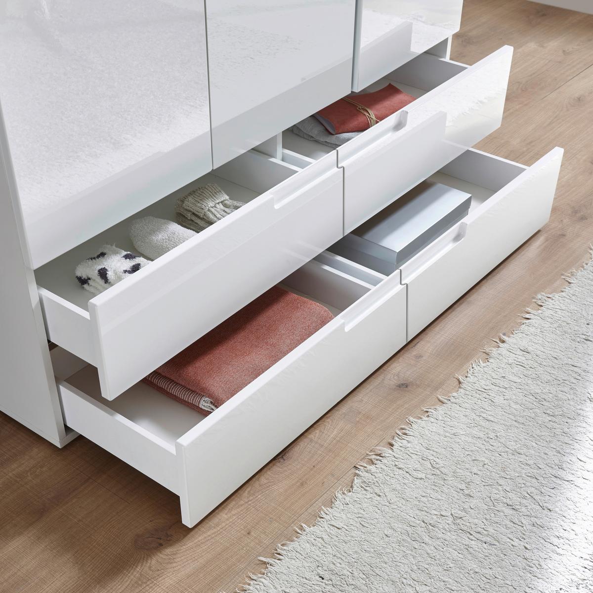 Drehtürenschrank +schubladen B: 126 cm Spice, Weiß - Weiß Hochglanz/Eichefarben, MODERN (126/208/57cm) - MID.YOU