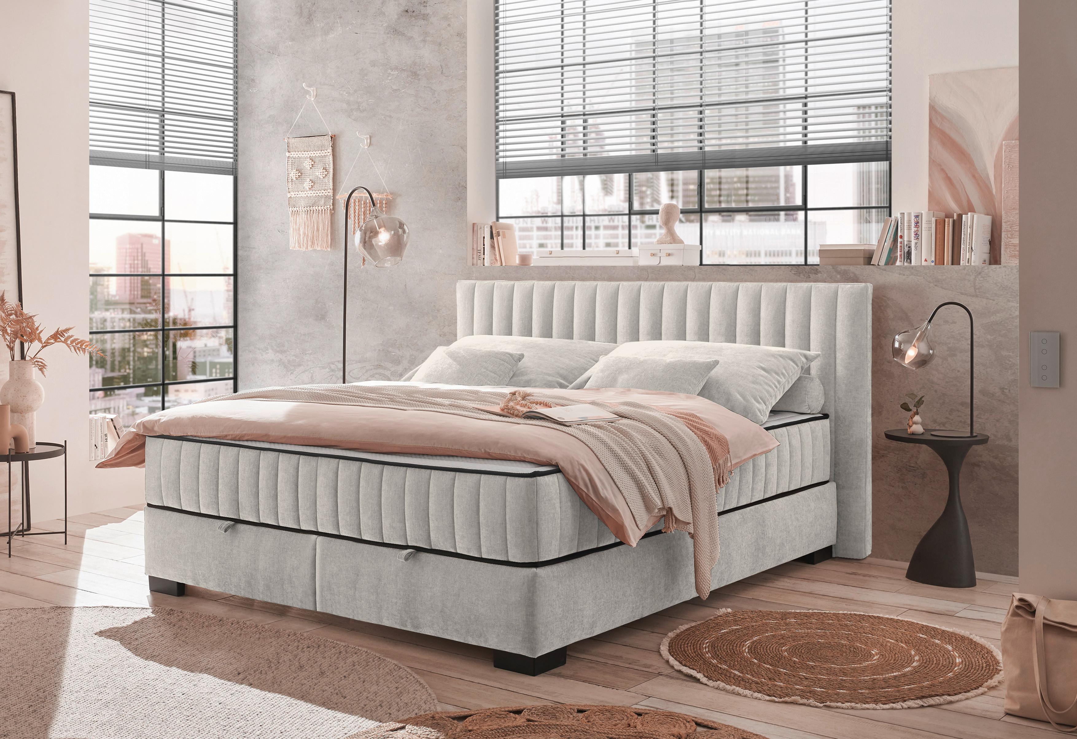 Boxbett Nagol C - Beige/Schwarz, MODERN, Holzwerkstoff/Textil (180/200cm) - MID.YOU