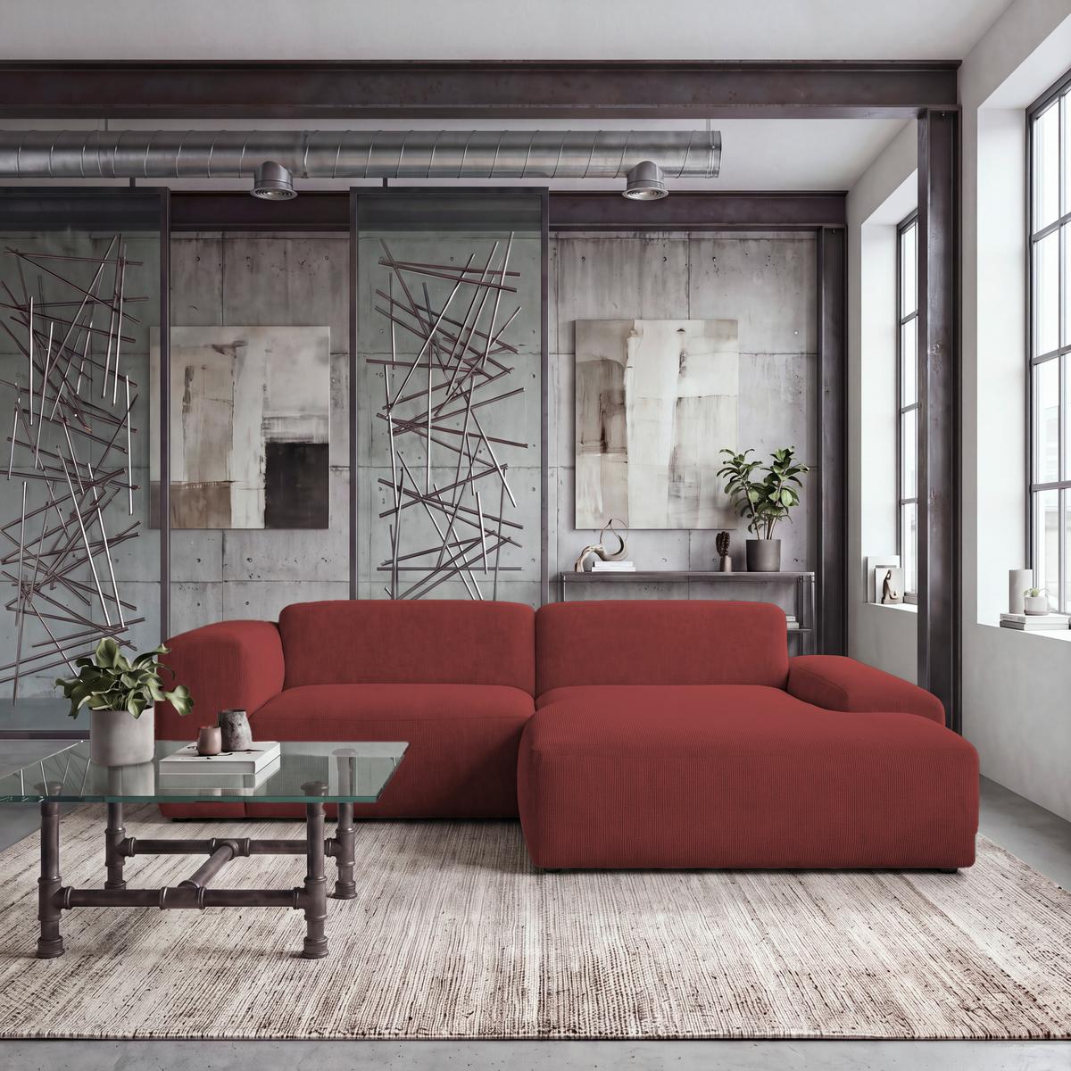 ECKSOFA Hannah Rot 252x170 cm - Rot/Schwarz, Design, Textil (252/170cm) - MID.YOU