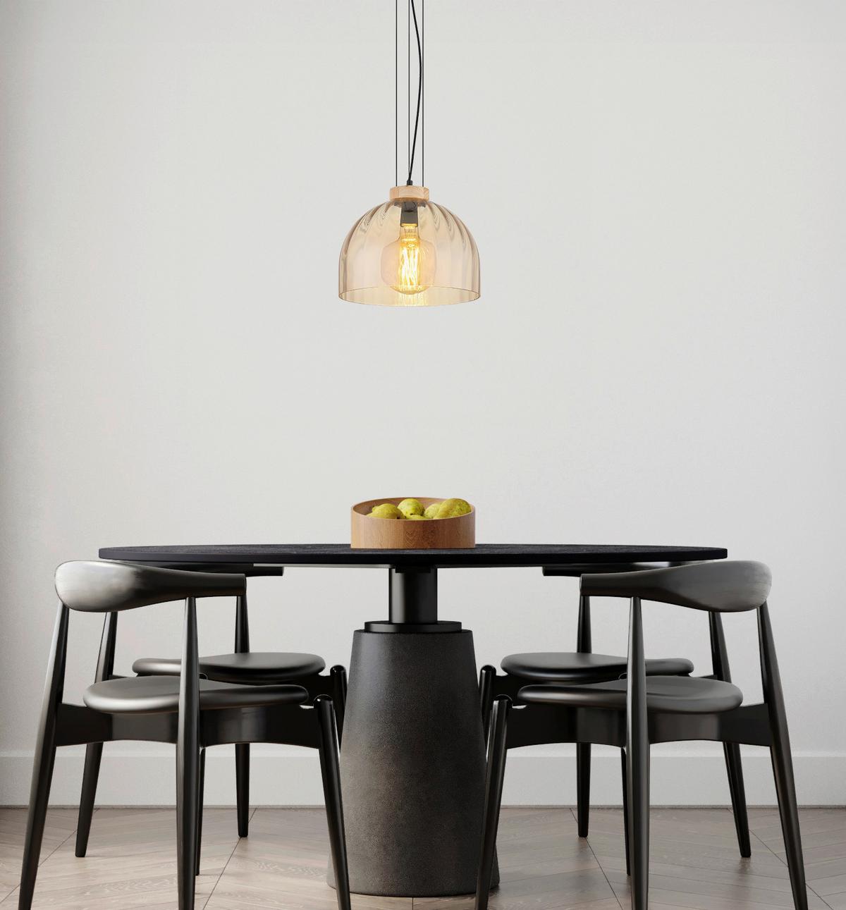 HÄNGELEUCHTE Braun, Schwarz, ca. 30x120 cm - Bernsteinfarben/Schwarz, Design, Glas/Holz (30/120cm) - Globo