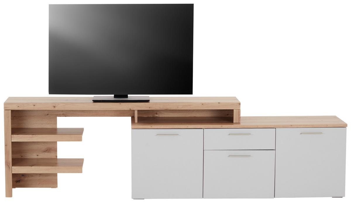 TV-Element Twin B: 205-278,2 cm Hellgrau/Eiche Dekor - Silberfarben/Hellgrau, MODERN, Holzwerkstoff (205-278,2/68,2/37,2cm)