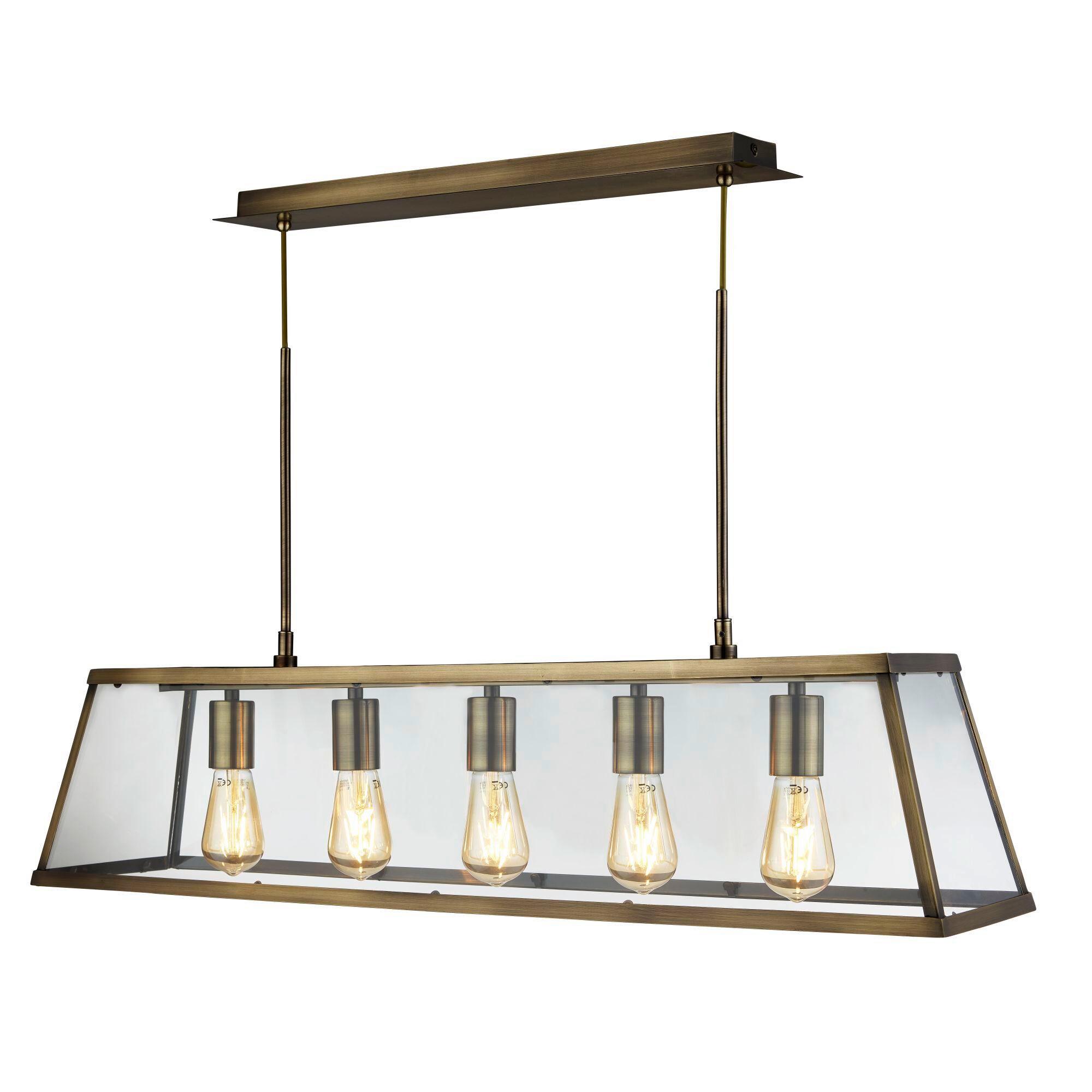 Hängeleuchte Voyager 4614-5ab - Messingfarben, Design, Glas/Metall (90/20/100cm)