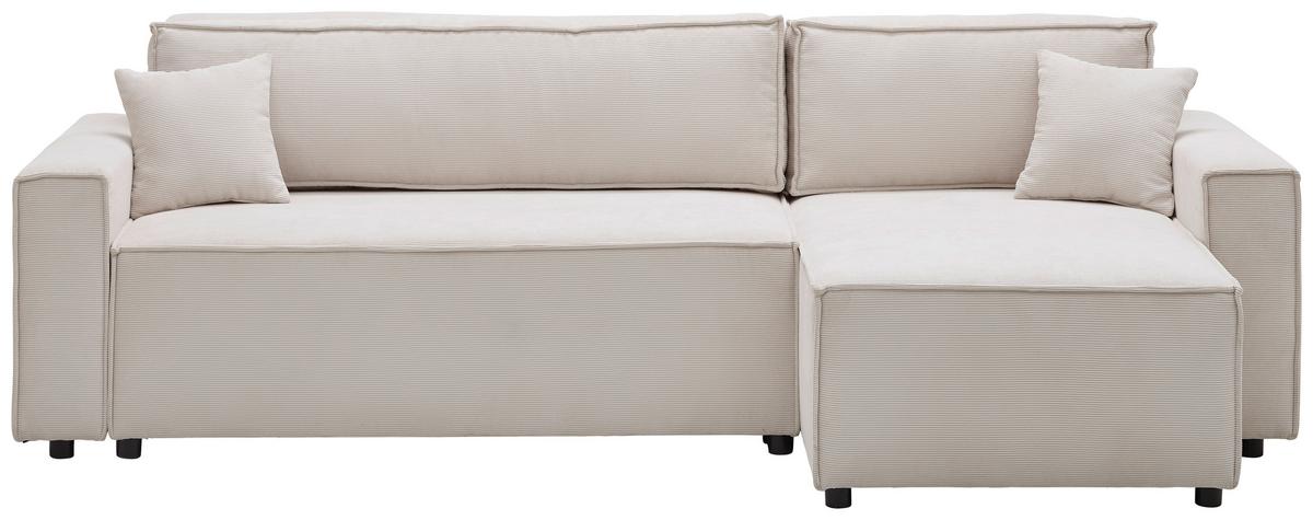 Ecksofa mit Schlaffunktion Mira Beige Cord - Beige/Schwarz, Basics, Textil (248/140cm) - Livetastic