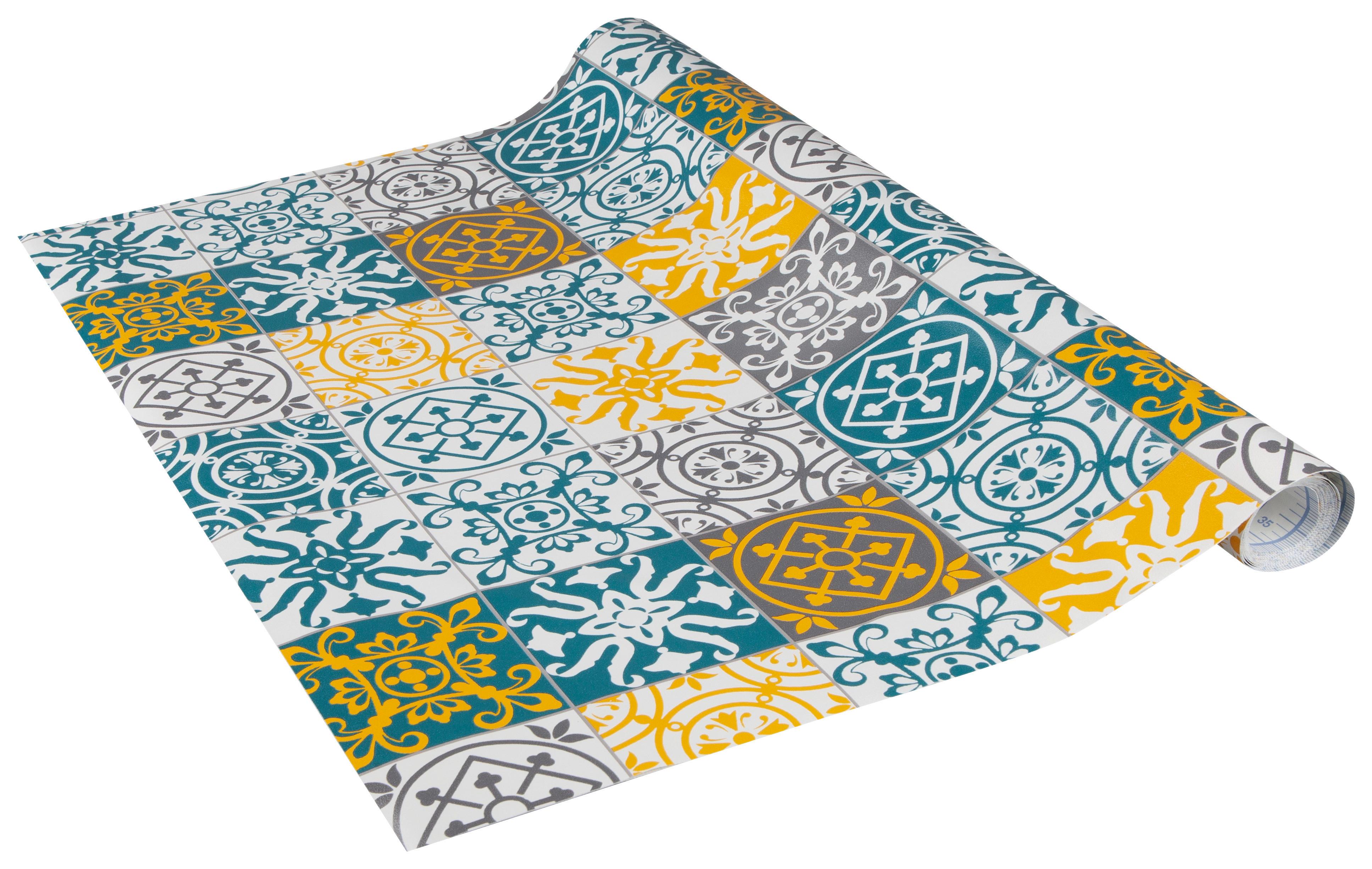 Klebefolie Fließenmuster Kf Cement Tiles 45x200 Cm - Blau/Gelb, Basics (45/200cm)