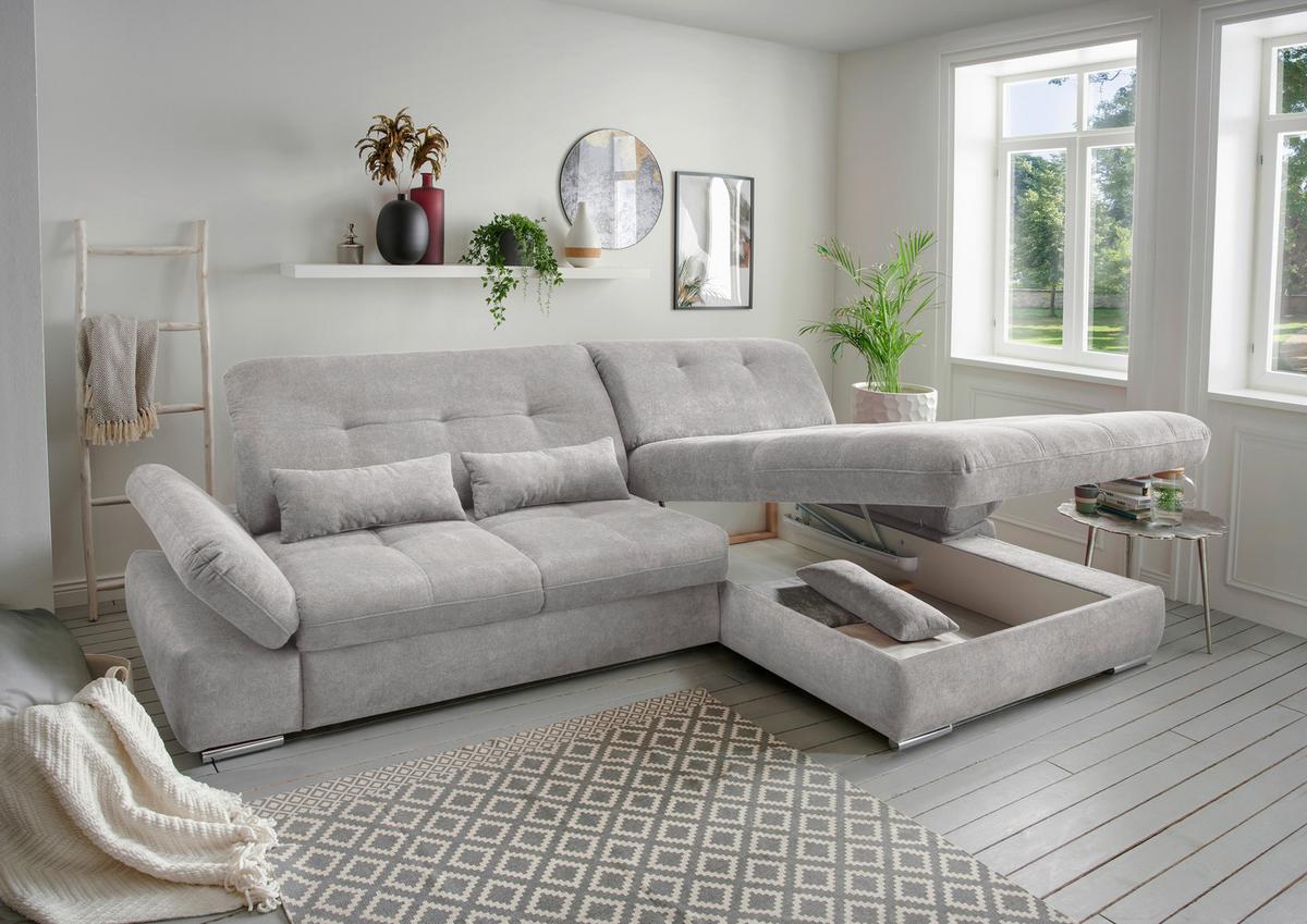 Ecksofa Dalida Grau S: 300x196 cm - Chromfarben/Grau, MODERN, Textil (300/196cm) - Livetastic