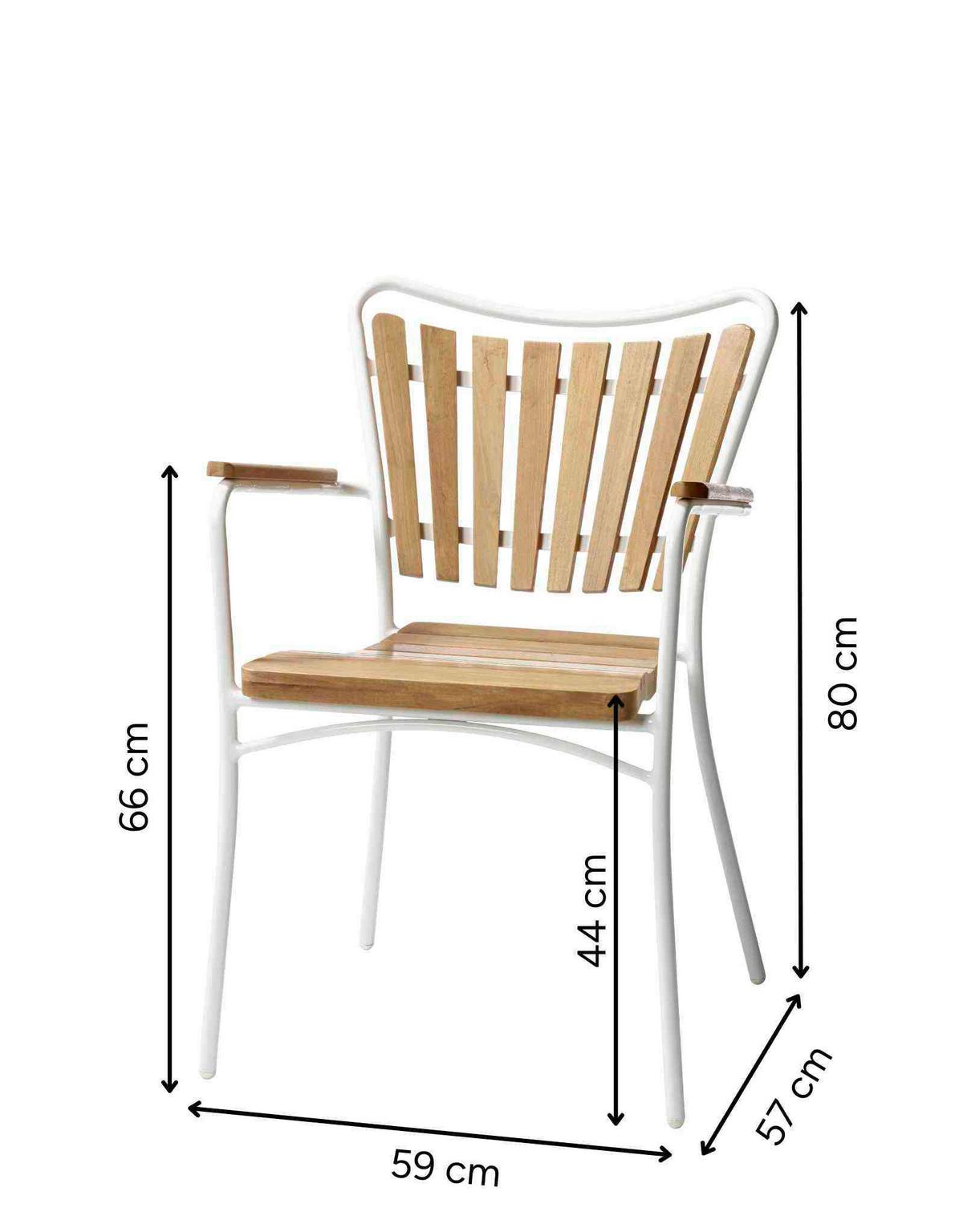 Gartensessel stapelbar Ellen Aluminiumgestell, Teakholz - Weiß Hochglanz/Teakfarben, KONVENTIONELL, Holz/Metall (58,5/78/56,5cm) - Gardenson