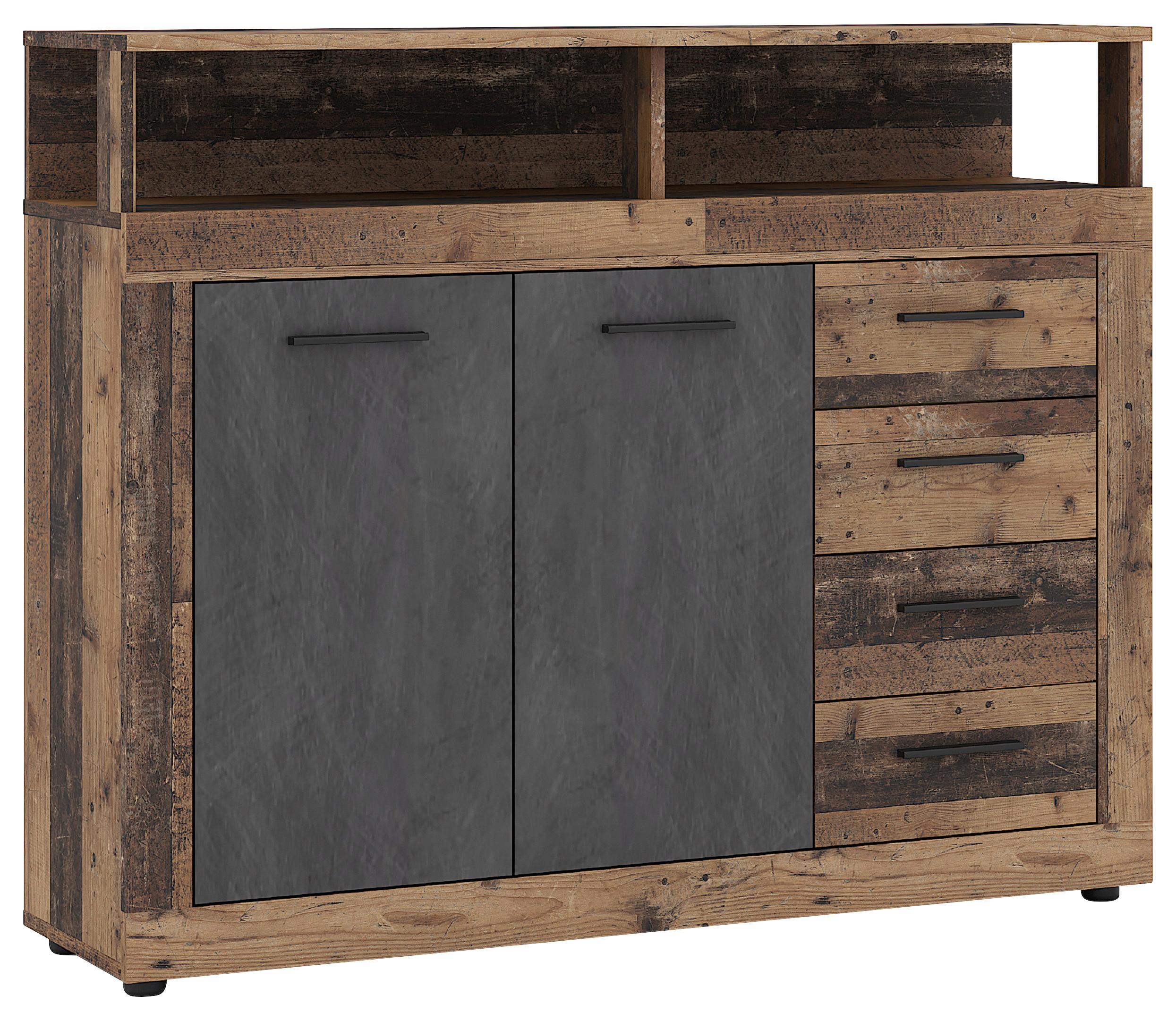 Komoda LUNA eiche old style - čierna/starobylý dub, Design, kompozitné drevo/plast (119,5/96,8/32cm) - MID.YOU