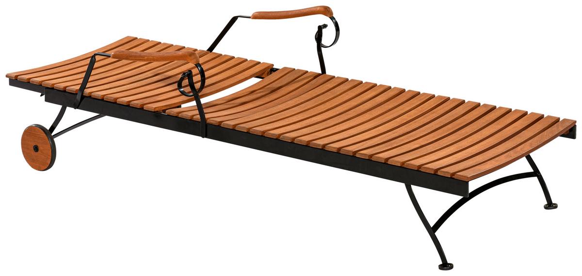 Gartenliege Schossgarten Holz/ Stahl mit Auflage und Rollen - Graphitfarben/Naturfarben, KONVENTIONELL, Holz/Textil (65/31,5/195cm) - Gardenson