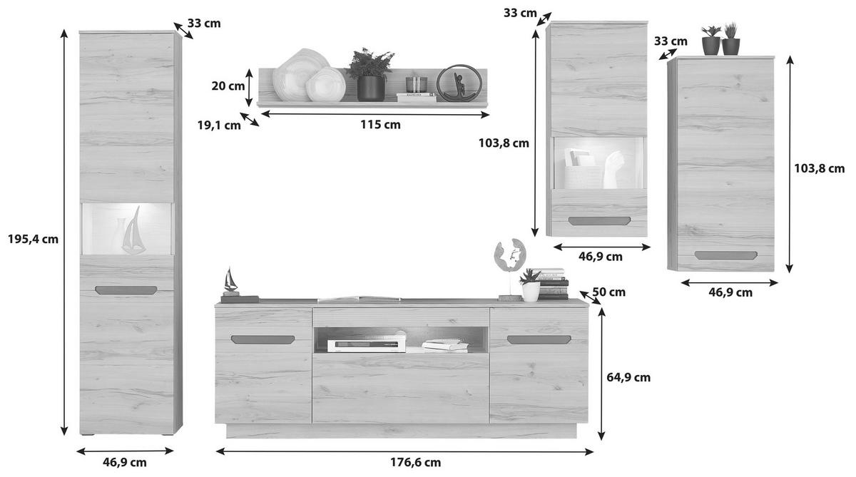 Stapelprogramm Alana - Schwarz, MODERN, Glas/Holzwerkstoff (317/195,4/64,9cm)