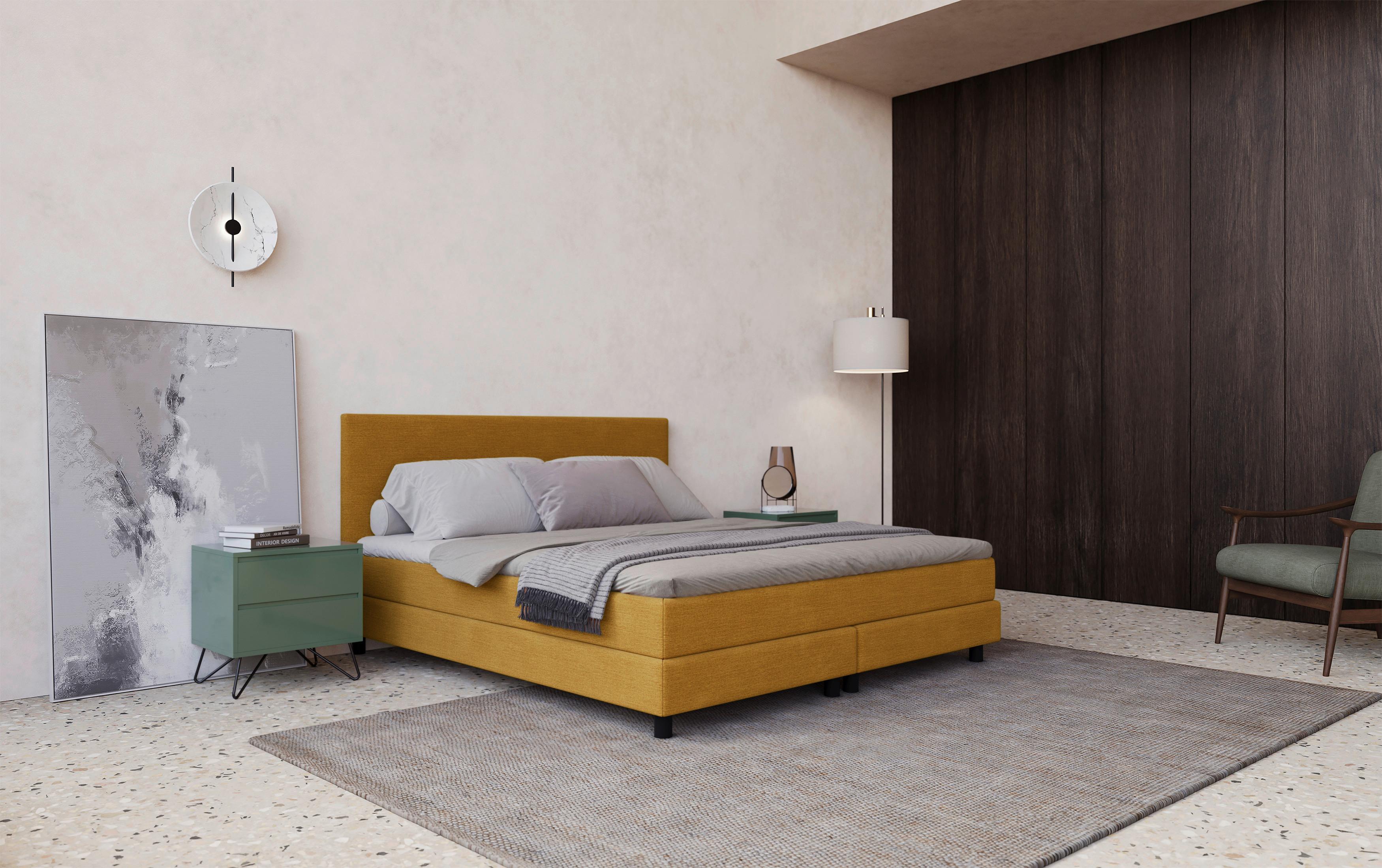 Boxbett mit Topper Andorra 180x200 cm Gelb - Gelb/Schwarz, MODERN, Holzwerkstoff/Textil (180/200cm) - MID.YOU