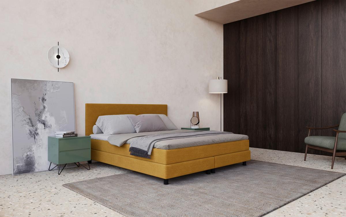 Boxbett mit Topper Andorra 180x200 cm Gelb - Gelb/Schwarz, MODERN, Holzwerkstoff/Textil (180/200cm) - MID.YOU
