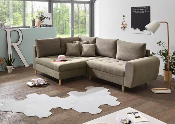 Wohnlandschaft mit Webstoff-Bezug in Sandfarben