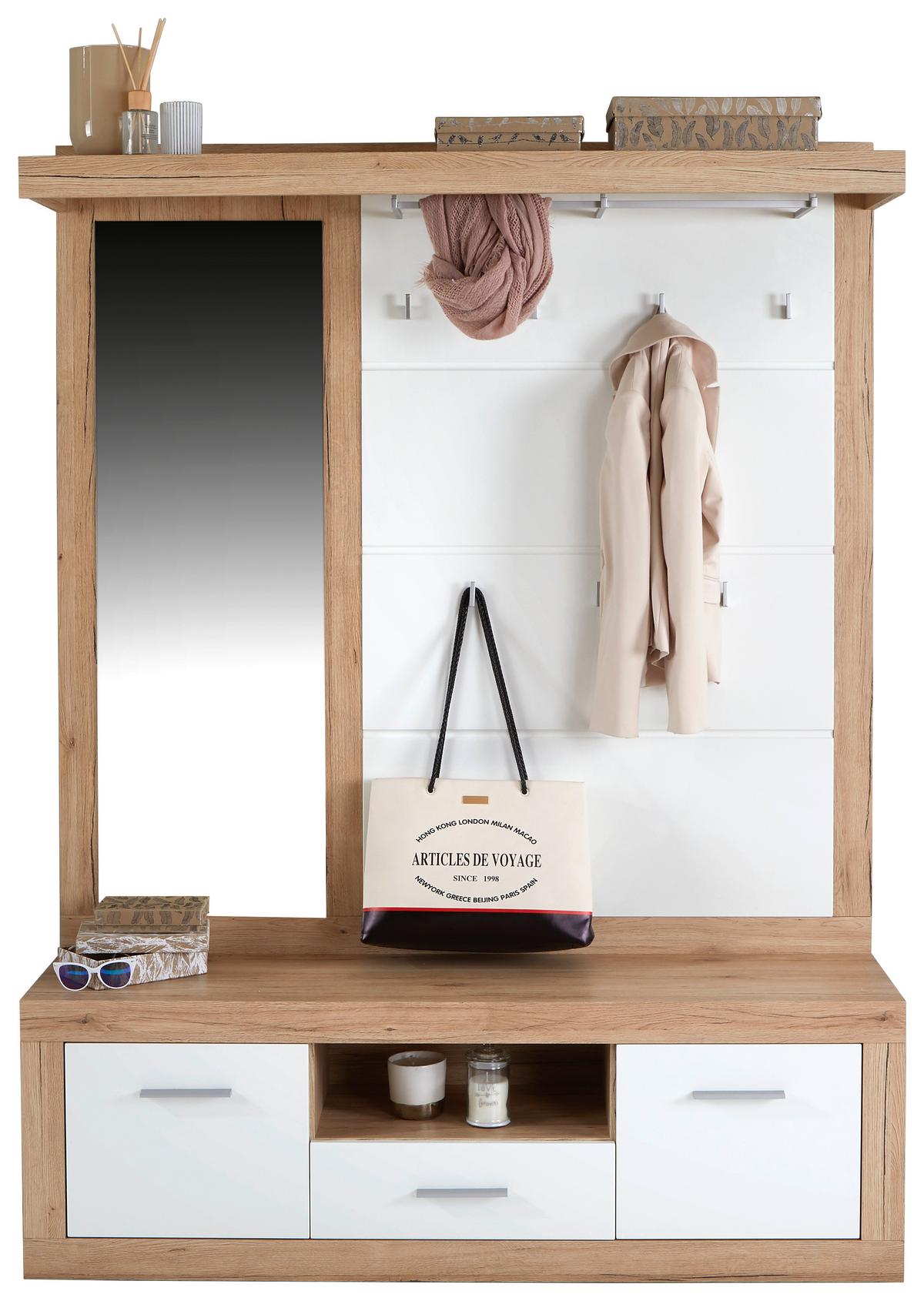 Predsieňový nábytok MALTA - biela/farba duba, Modern, kompozitné drevo (145/197/36cm)