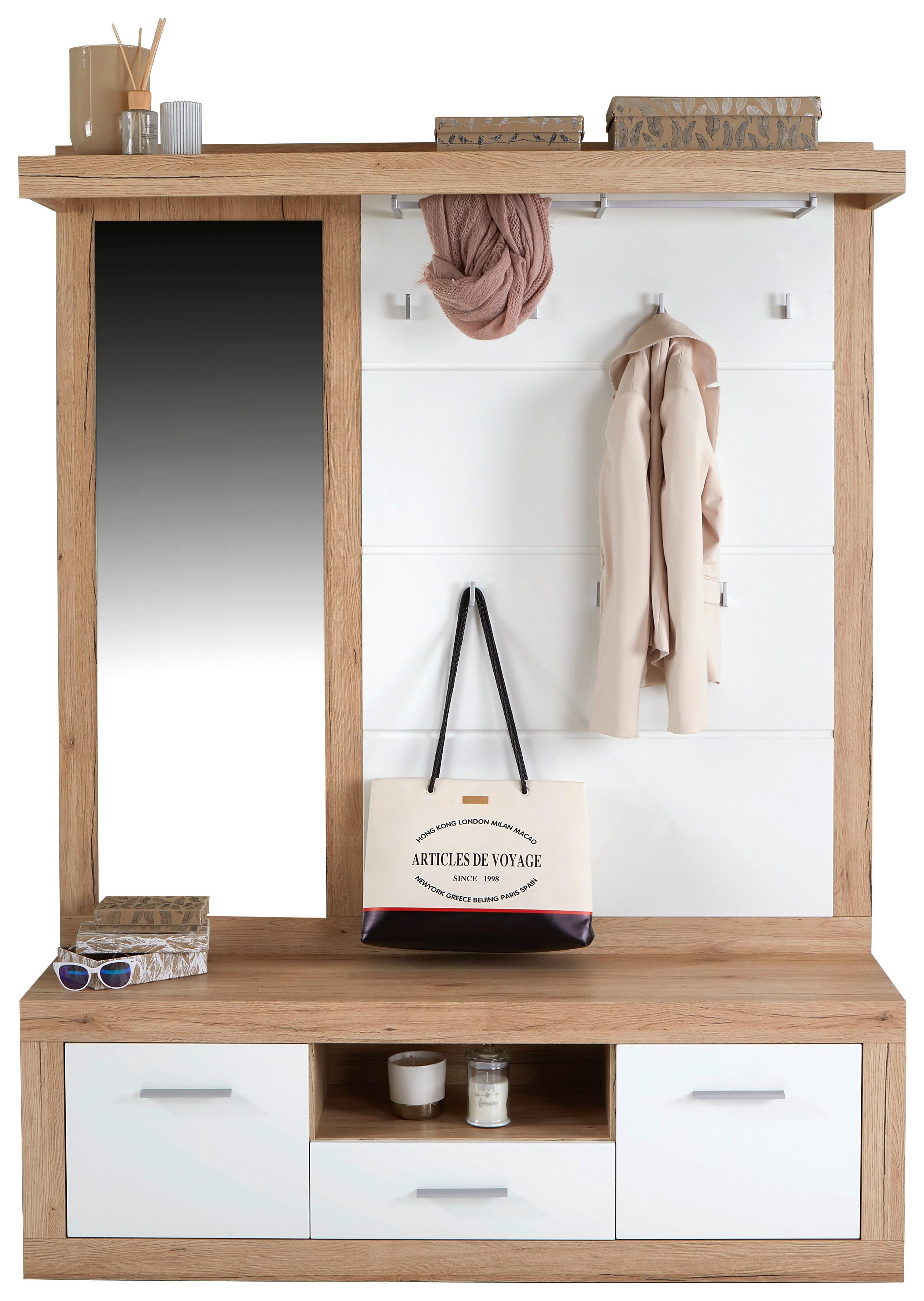 Garderobe Malta Eiche Dekor/ Weiß B: 145 cm Mit Spiegel