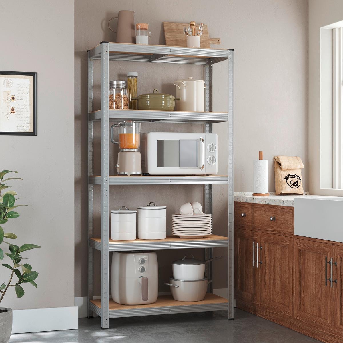 Schwerlastregalset Weiß, Hellbraun B: 90 cm - Hellbraun/Weiß, Basics, Holzwerkstoff (90/180/40cm)