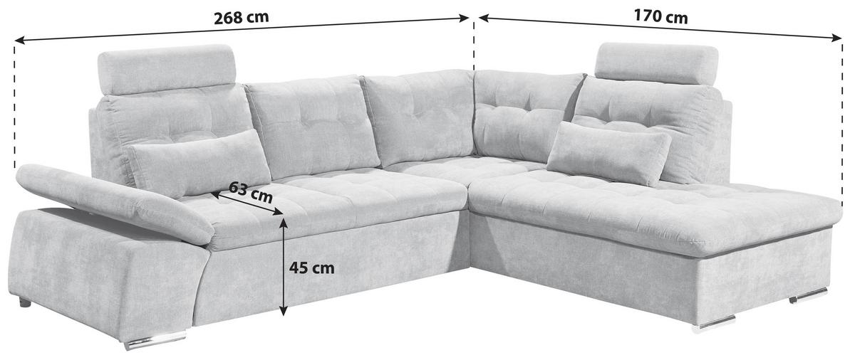 Sedací souprava s rozkladem Nalo tmavě šedá - barvy stříbra/tmavě šedá, Konvenční, kompozitní dřevo/textil (268/170cm) - MID.YOU