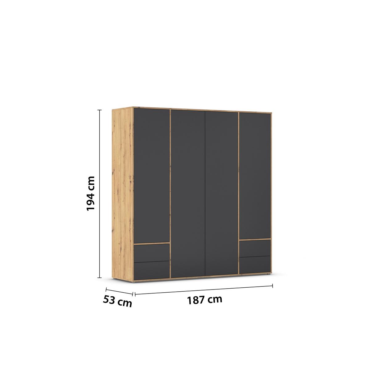 Drehtürenschrank Nabila Grau Eiche Artisan Deko - Eiche Artisan/Grau, MODERN, Holzwerkstoff (187/194/53cm) - Rauch Möbel