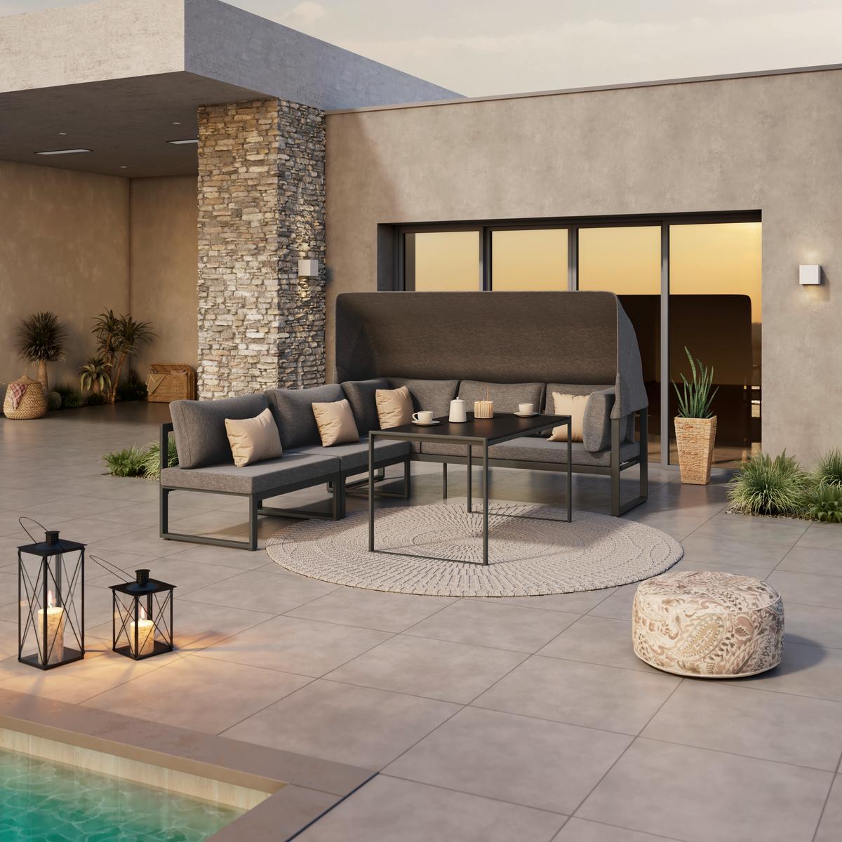 Lounge Garnitúra Lagos - antracit/szürke, Modern, textil/fa - Beldano