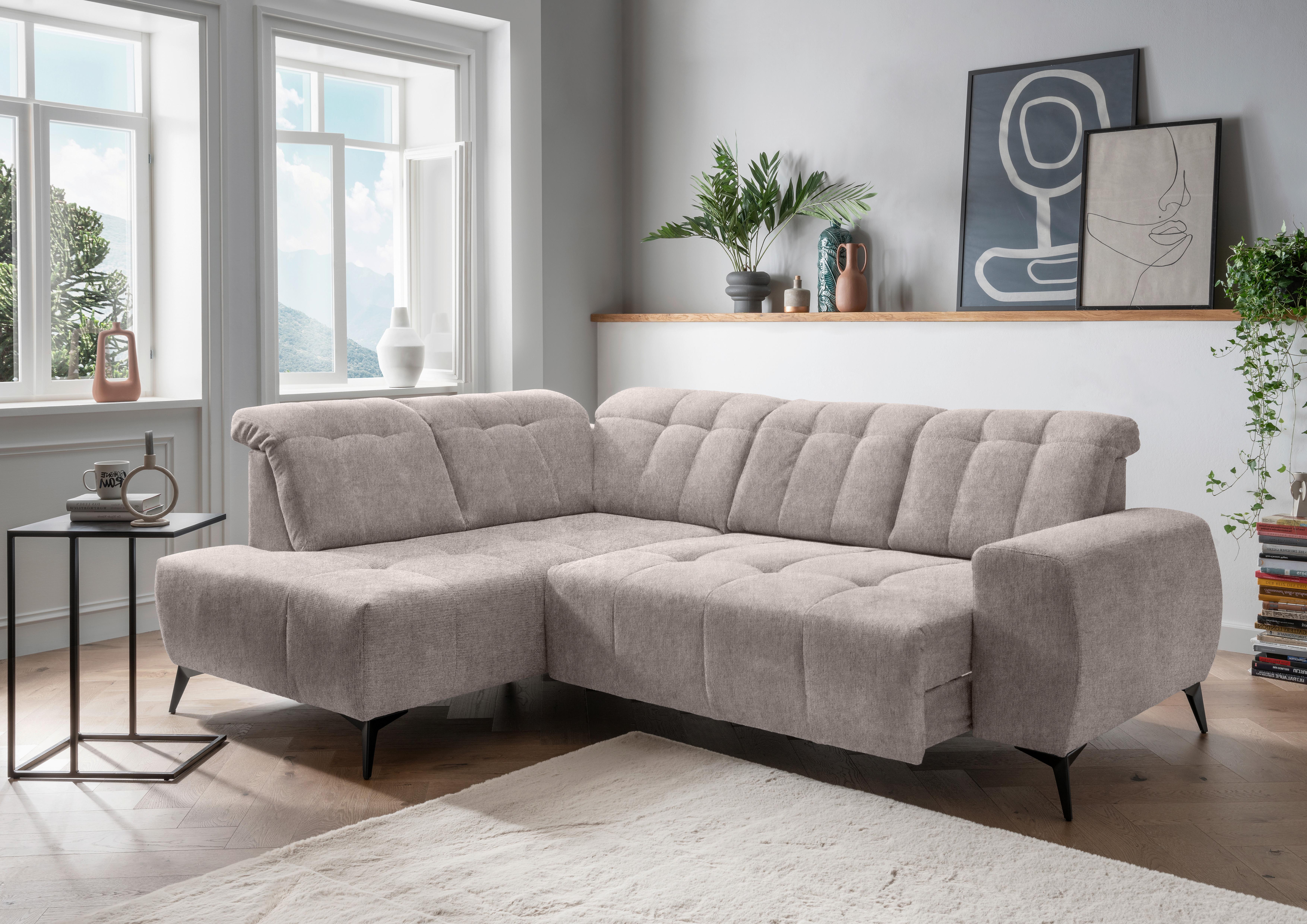 Ecksofa mit USB Anschluss Sano, Taupe, S: 200x261 cm - Taupe/Schwarz, MODERN, Textil (200/261cm) - Livetastic