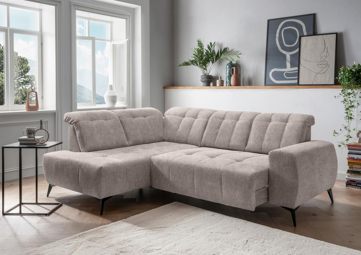 Ecksofa Mit Usb Anschluss Sano, Taupe, S: 200x261 Cm - Taupe/Schwarz, MODERN, Textil (200/261cm) - Livetastic