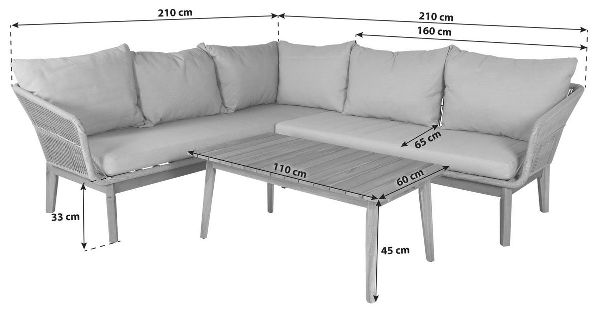 Loungegarnitur Chania - Dunkelgrau/Grau, KONVENTIONELL, Holz/Kunststoff (210/160cm) - Gardenson