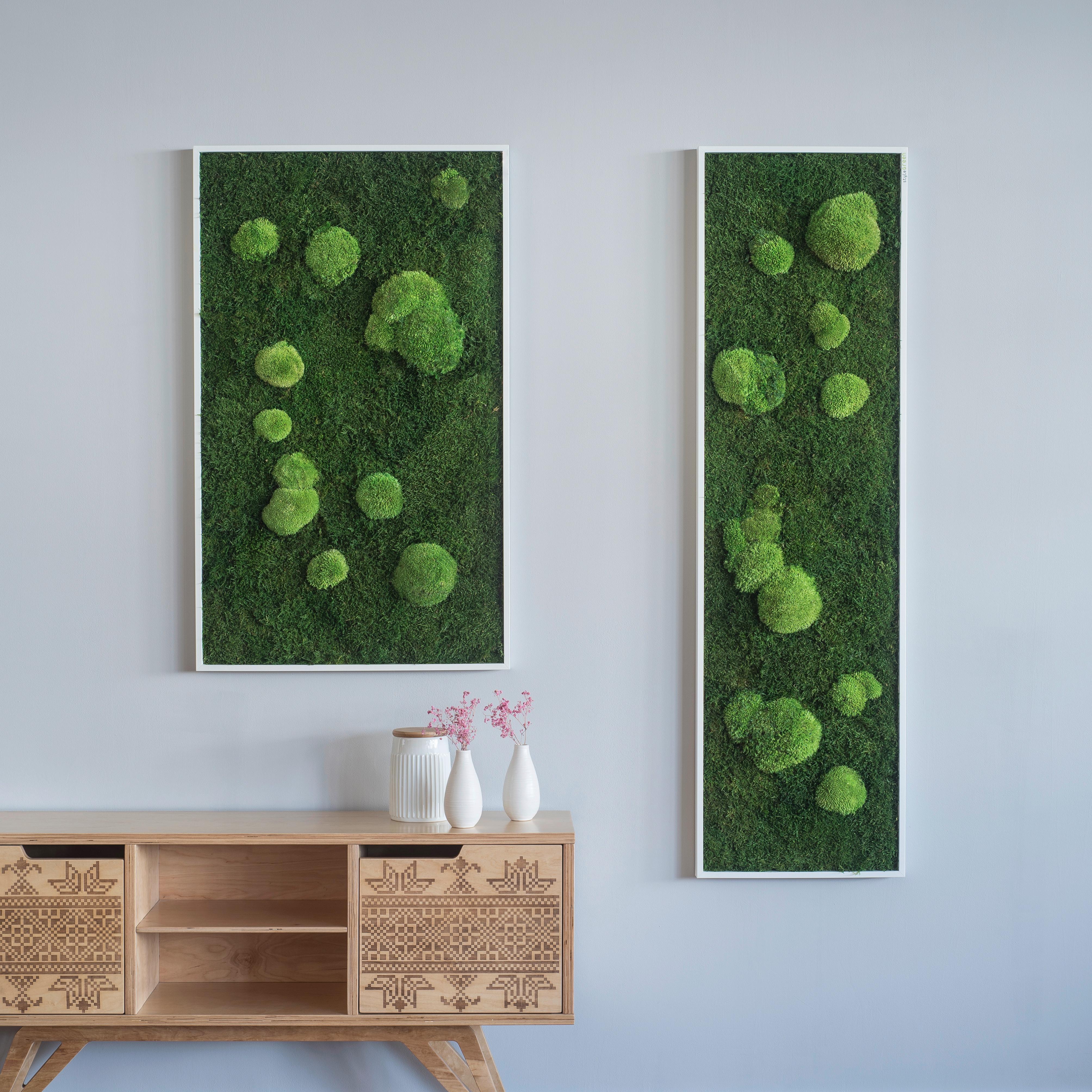 Moosbild Grün B: 140 cm - Weiß/Grün, Basics, Naturmaterialien/Holz (140/40/6cm)