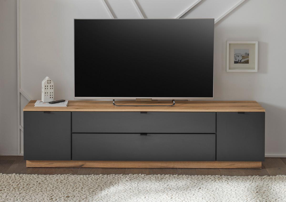 TV-Lowboard Vince II B: 185 cm Anthrazit/Evoke Oak Dekor - Eichefarben/Anthrazit, Trend, Holzwerkstoff (185/47/38cm) - Livetastic