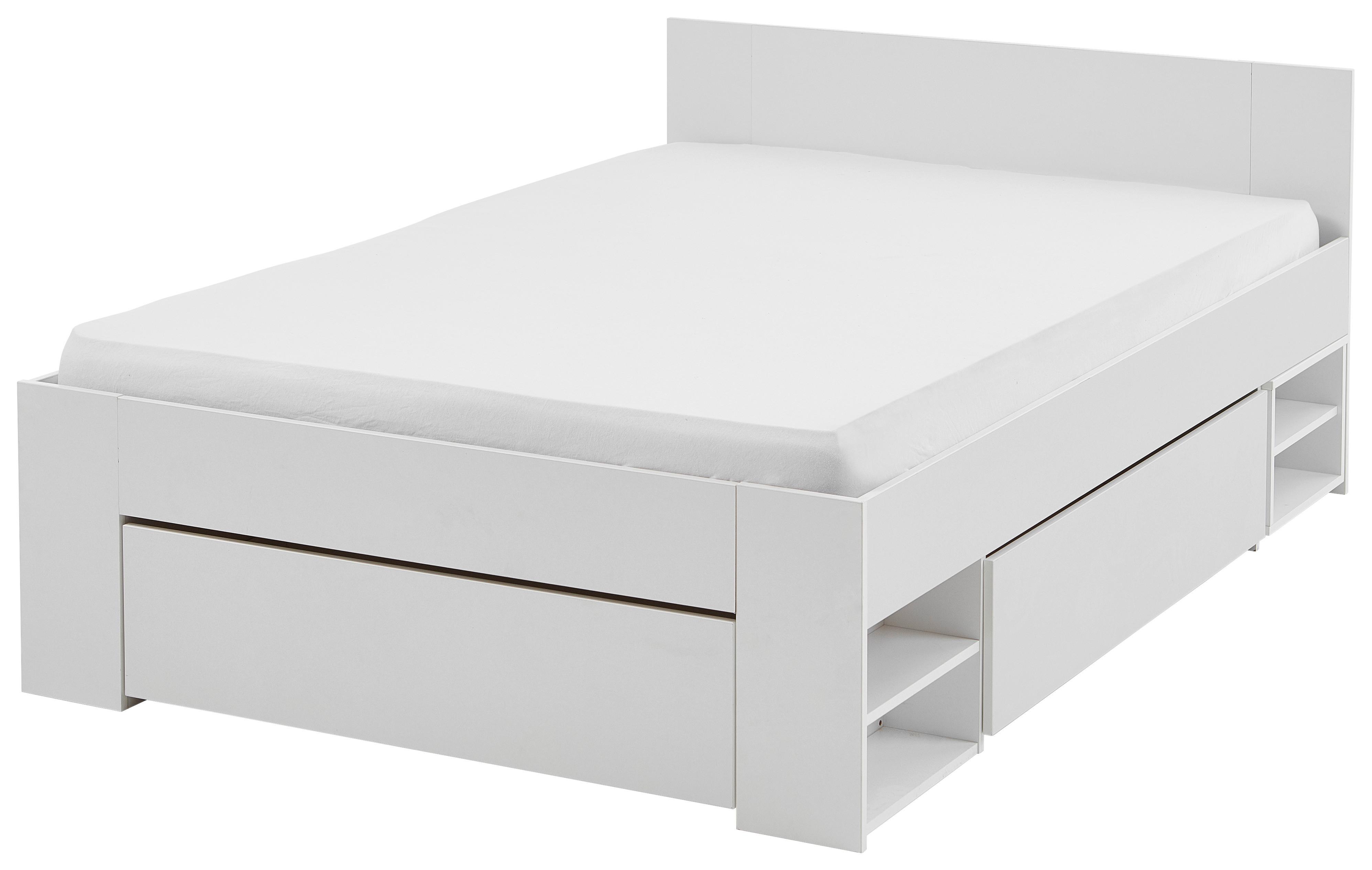 Stauraumbett Mit 3 Bettladen 140x200cm Azurro Weiß