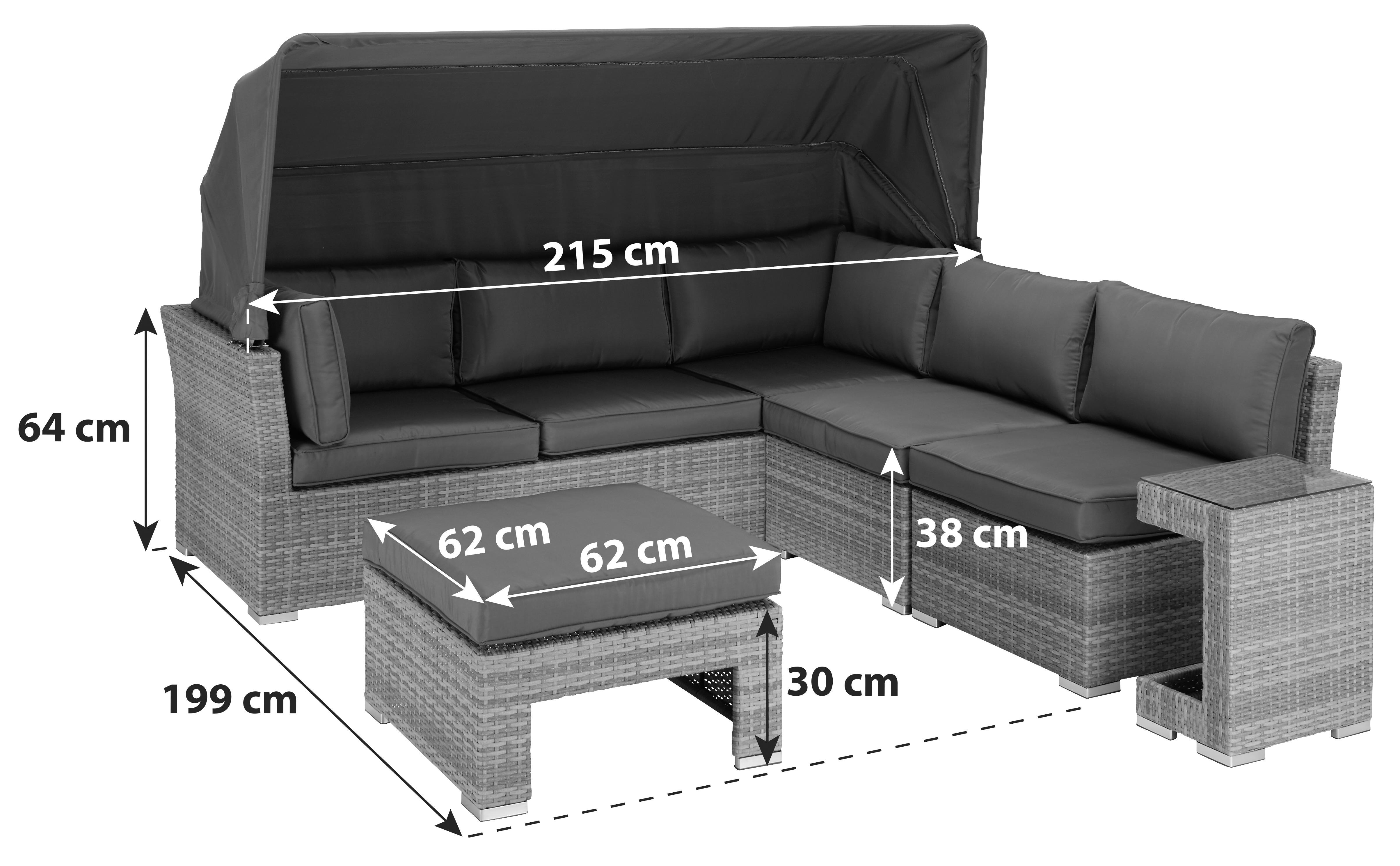 Loungegarnitur 5-Teilig Bahama aus Kunststoff mit Kissen - Hellgrau/Grau, MODERN, Glas/Kunststoff (215/199cm) - Luca Bessoni