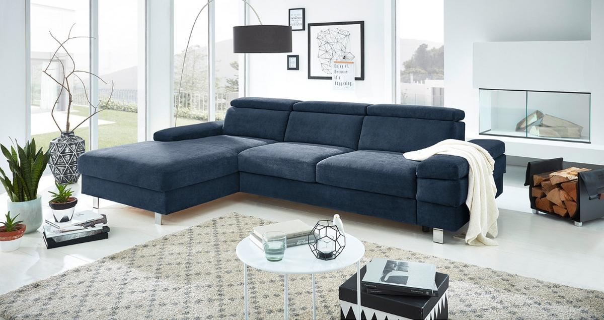 Ecksofa Elvis Dunkelblau S: 182x259 Cm - Silberfarben/Dunkelblau, KONVENTIONELL, Textil (182/259cm) - Trendmanufaktur