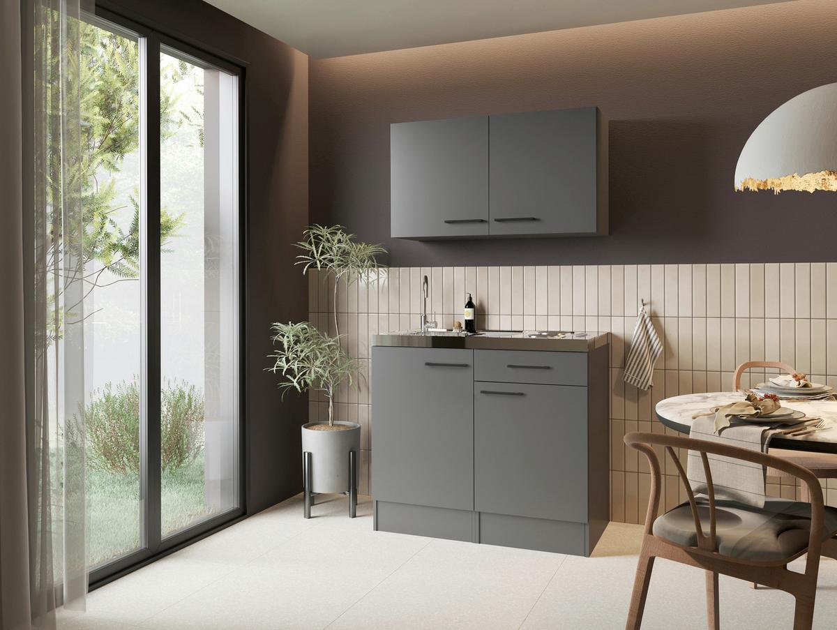 MINIKÜCHE Oliver, Grau B: 100 cm - Grau, Trend, Holzwerkstoff (100cm) - Respekta