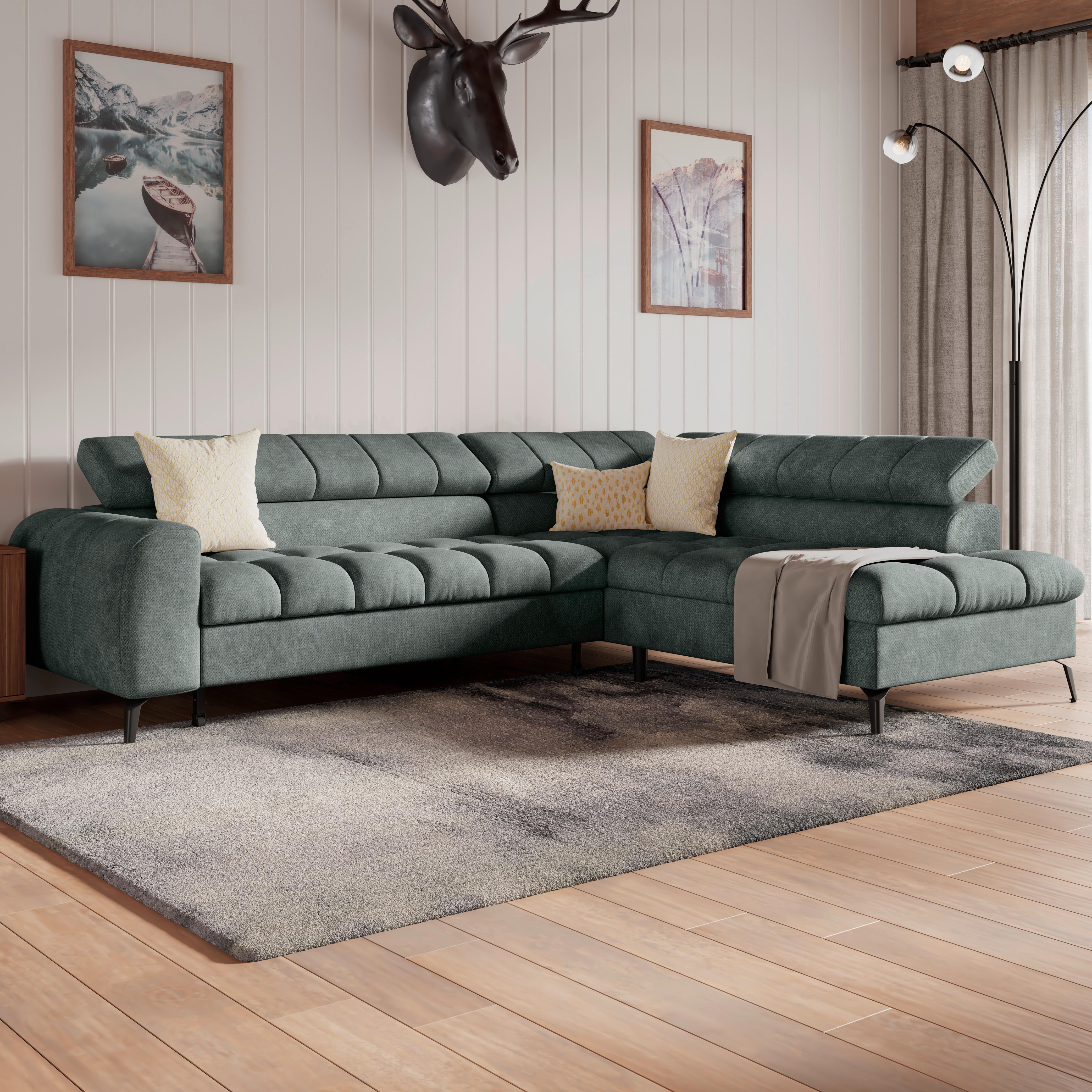 Ecksofa Volf Rechts New Grau, S: 261x203 cm - Schwarz/Grau, Trend, Kunststoff/Textil (261/203cm)