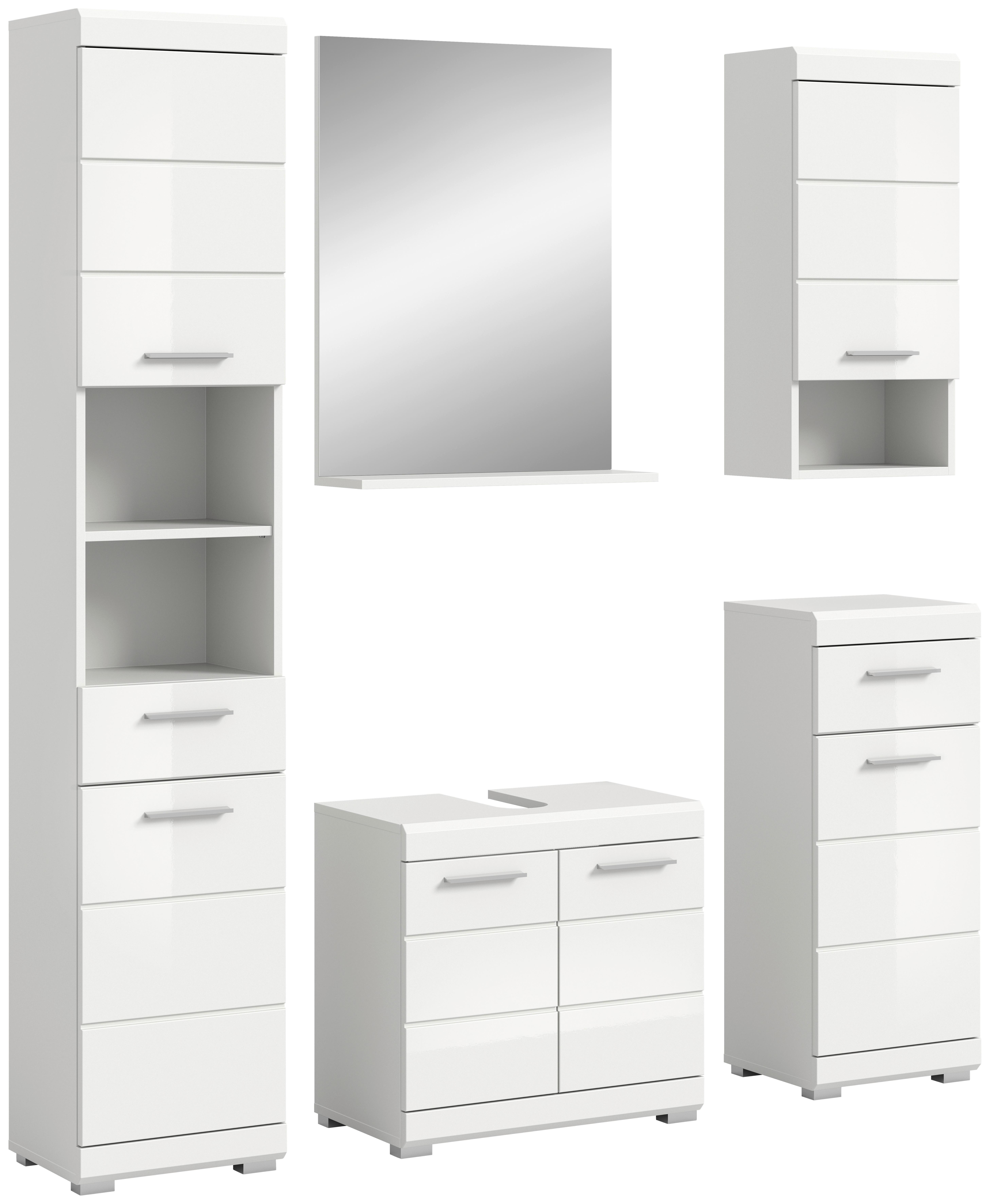 Badezimmer Scout Weiß B: 134 Cm - Weiß Hochglanz/Silberfarben, MODERN, Glas/Holzwerkstoff (134cm) - MID.YOU