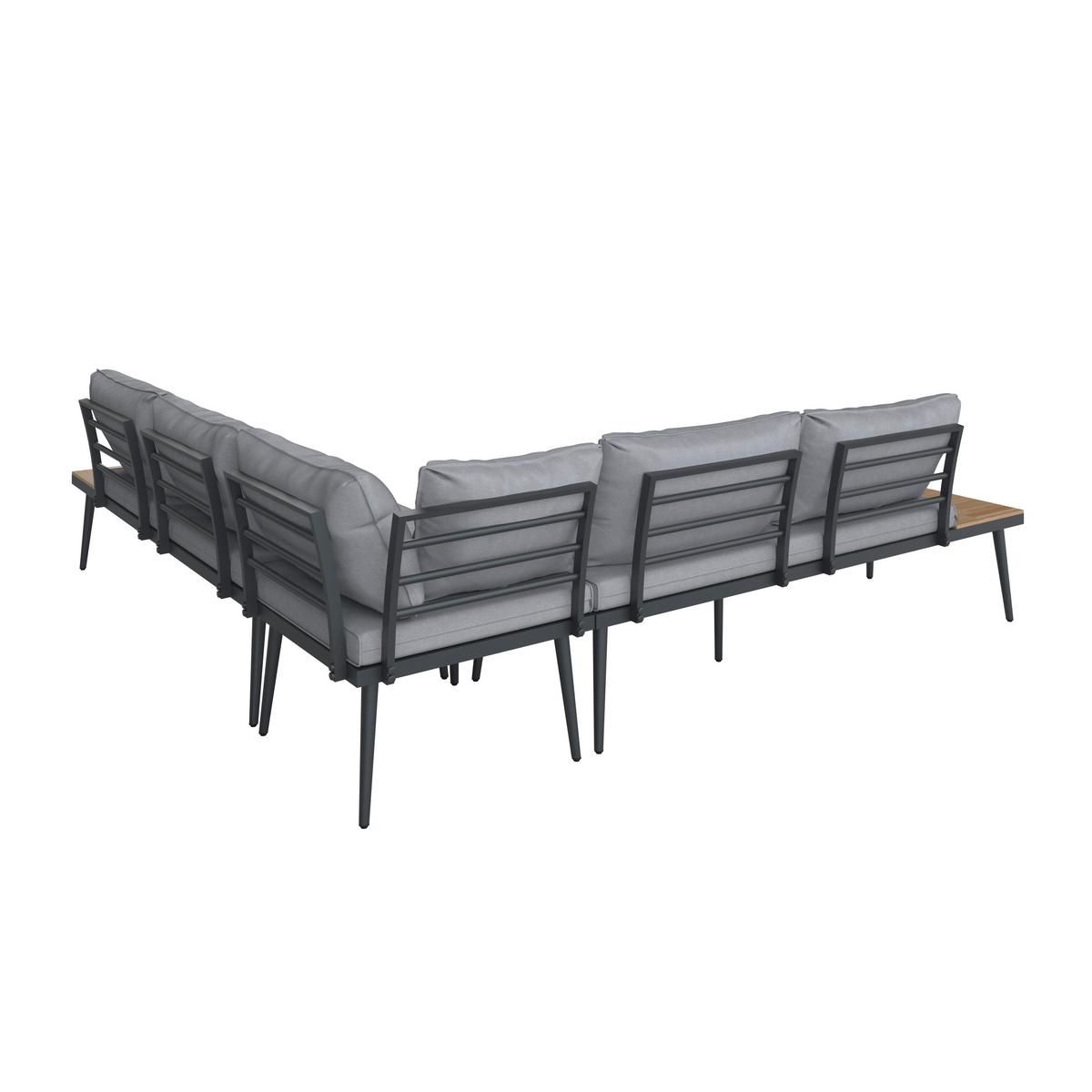 Záhradní sedací souprava LORENA - šedá/černá, Moderní, kov/dřevo (241/67/69cm) - Bessagi Garden