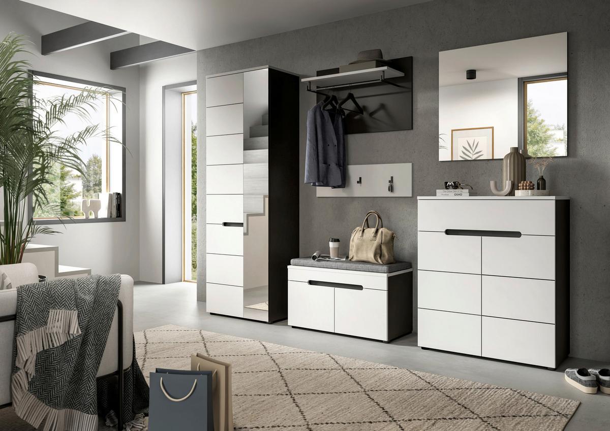 Sitzbank Canu Grau/Weiß B: 80 cm - Schwarz/Weiß, Design, Holzwerkstoff/Textil (80/45/37cm) - Livetastic