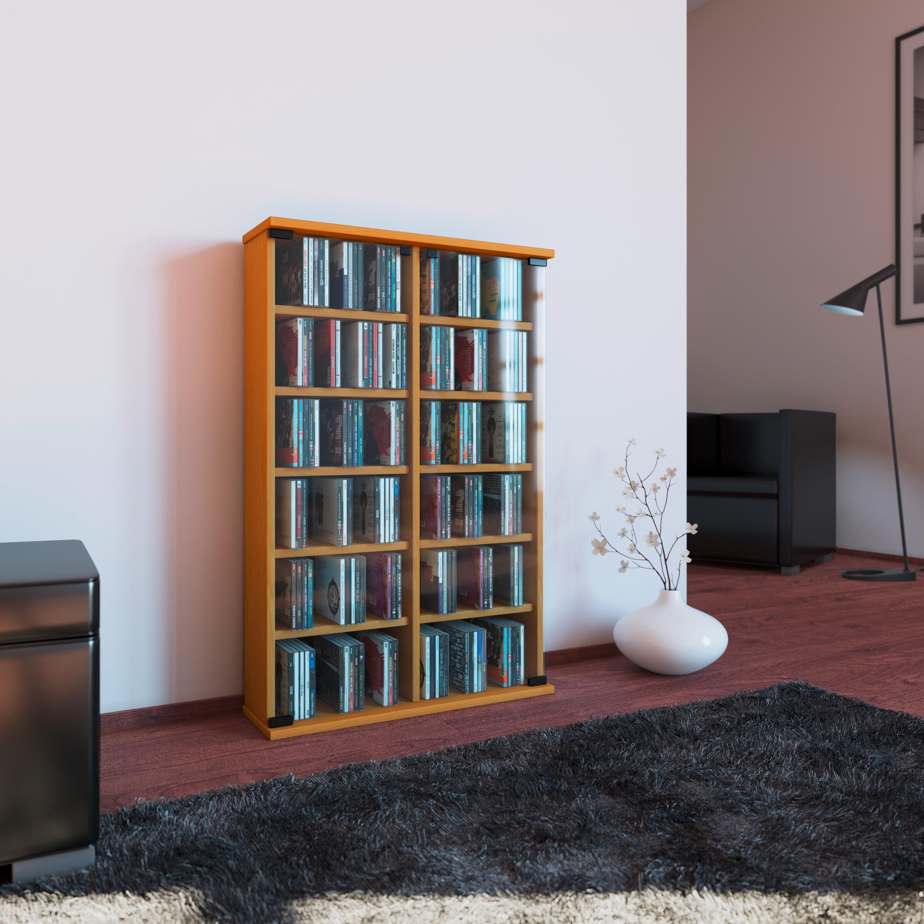 Cd Regal Mit Glastüren Roma 60 Cm Buche Dekor - Buchefarben, KONVENTIONELL, Glas/Holzwerkstoff (60/91,5/18cm) - MID.YOU